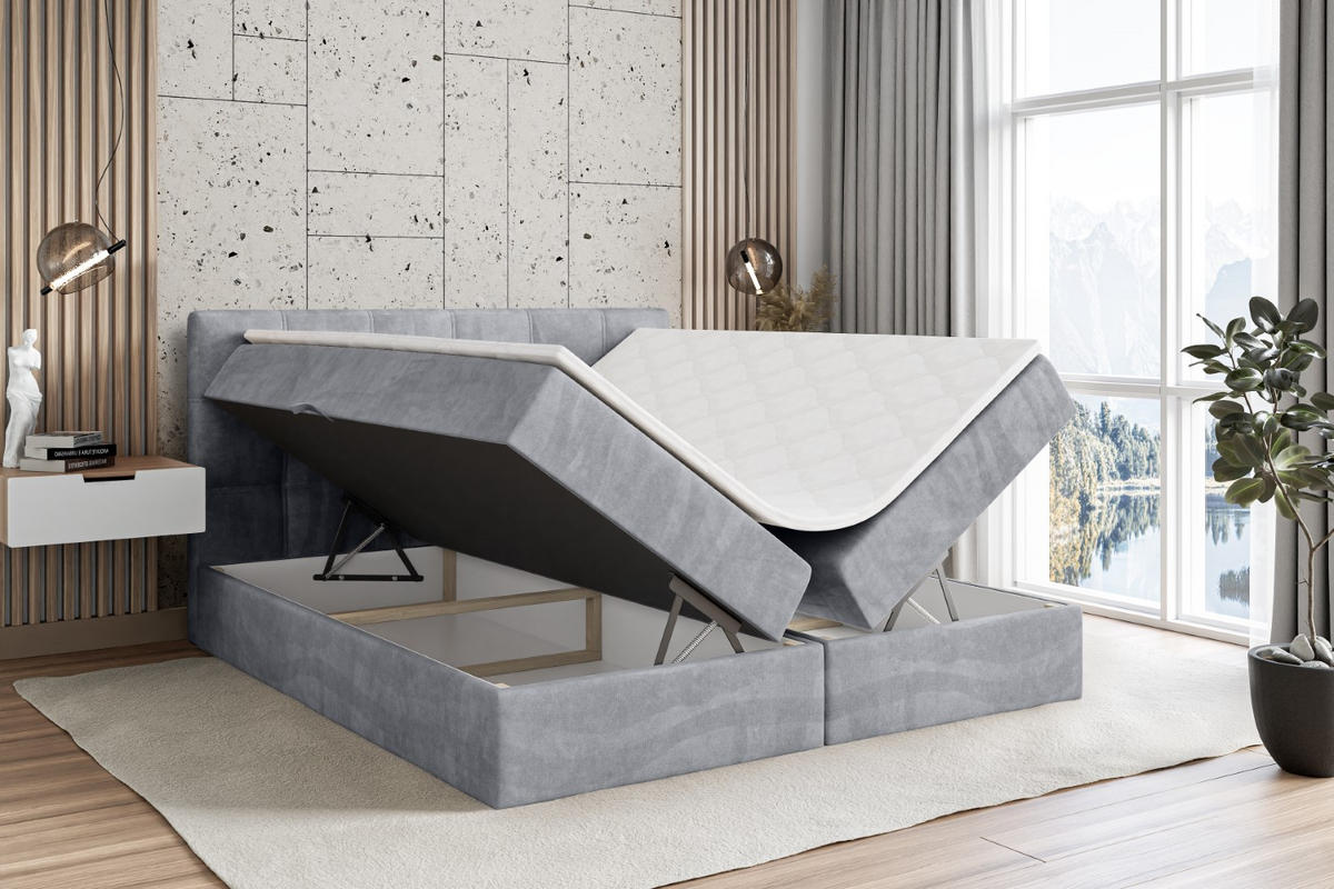 BOXBETT mit Matratze H3 und Lattenrost - MARCE - 160 x 200 cm - Grau - Grau, Holzwerkstoff (160/200cm) - ALTDECOR