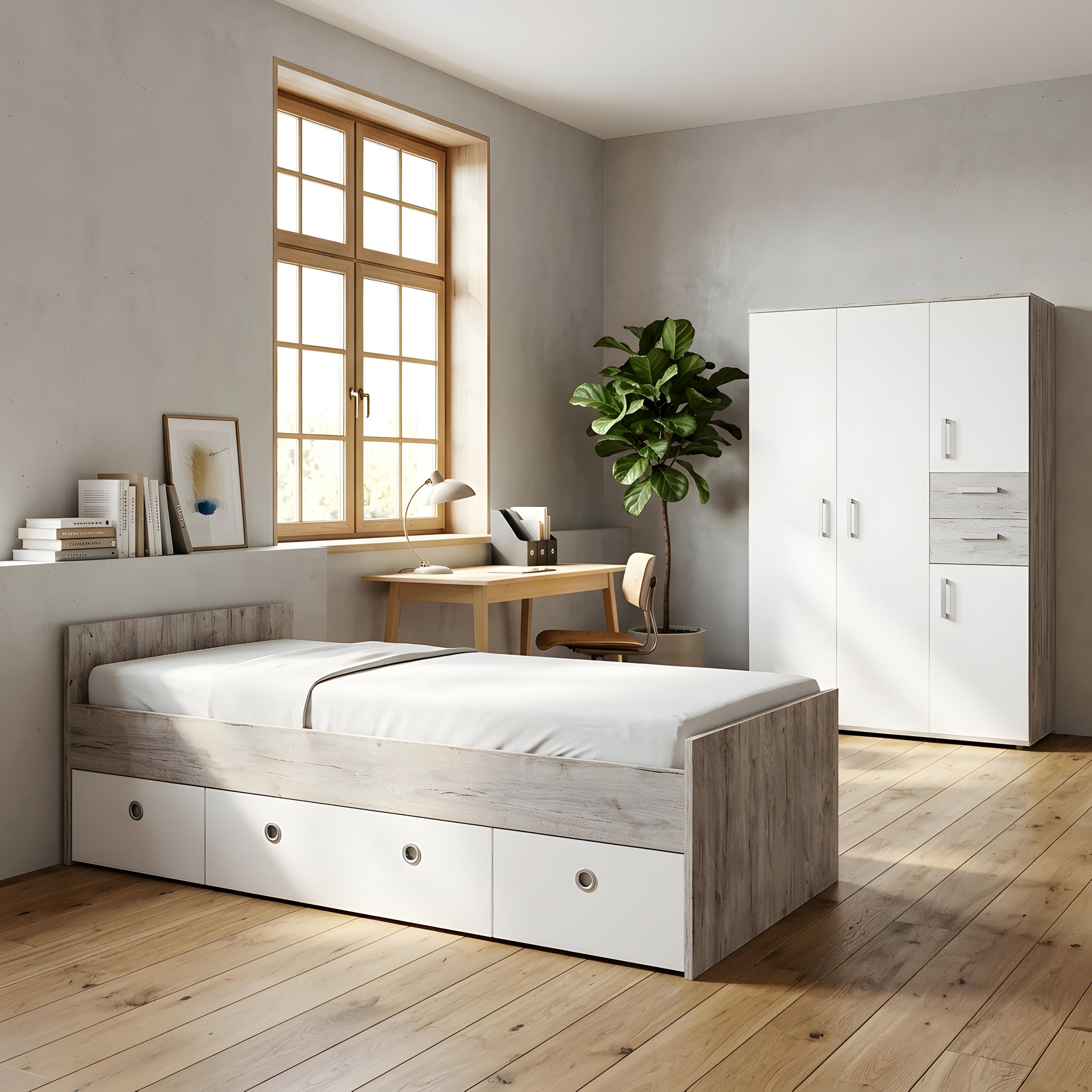 JUGENDZIMMER Set Bente 2-teilig - Eichefarben/Silberfarben, Holzwerkstoff/Kunststoff (1/1/1cm) - arthur berndt