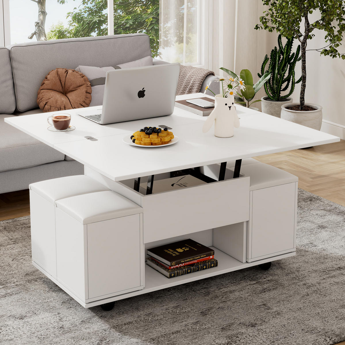 COUCHTISCH DE-058 Multifunktion Weiß - Weiß, Holzwerkstoff (100/100/63cm) - ComfortXL