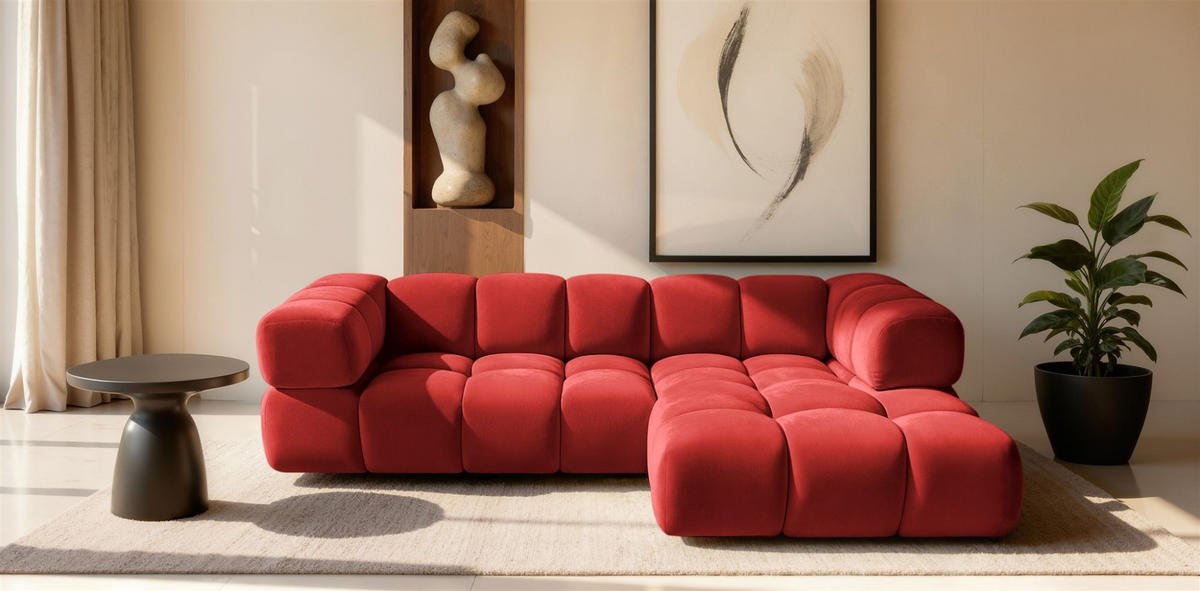 ECKSOFA Blanche In Bluvel - Rot, Holzwerkstoff/Textil (150/280cm) - Fun Möbel