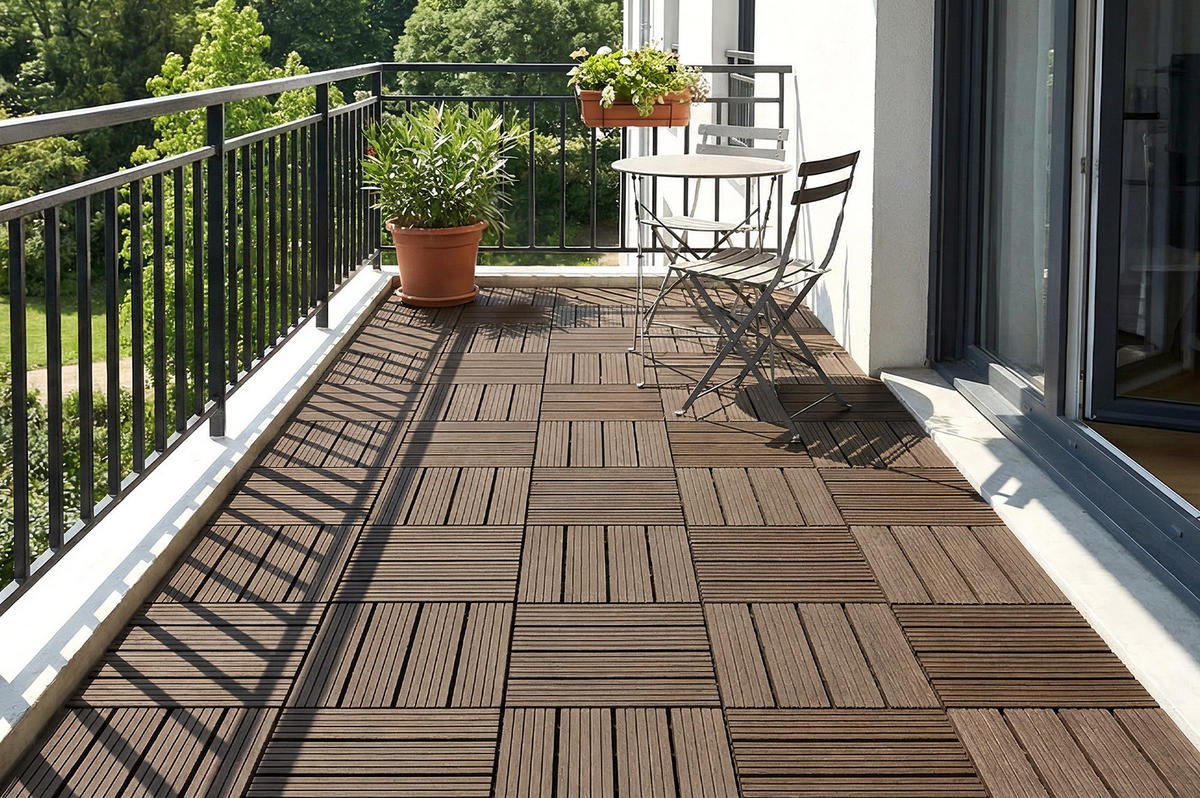 30ER-SET Terrassenplatten aus Verbundwerkstoff SERRA, braun, geriffelt, 30 x 30 cm - Braun, Holzwerkstoff (30/30/2cm) - Casanoov