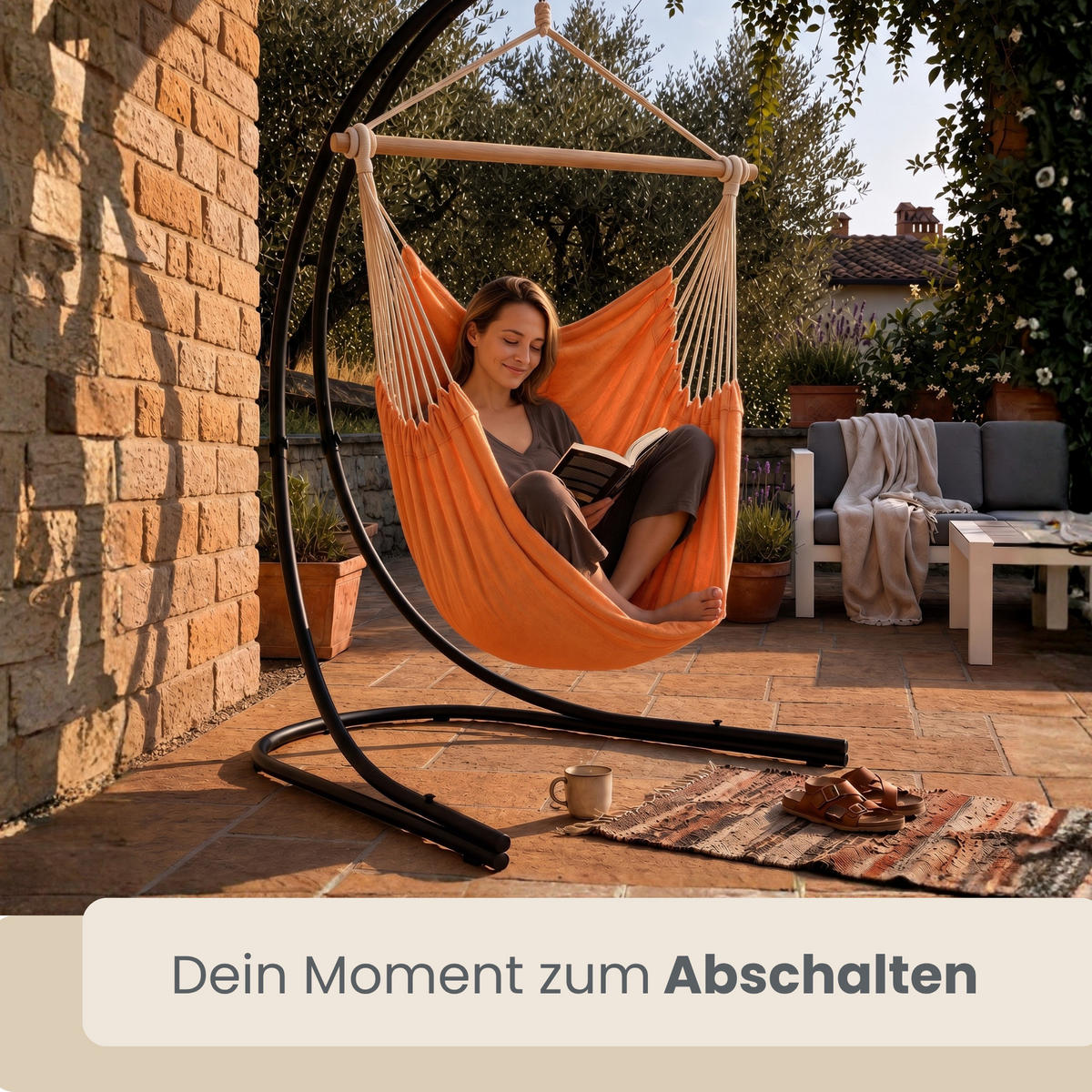 XL HÄNGESTUHL mit Gestell 210/140 cm , Orange/Schwarz - Orange, Textil (140/210/160cm) - Amanka
