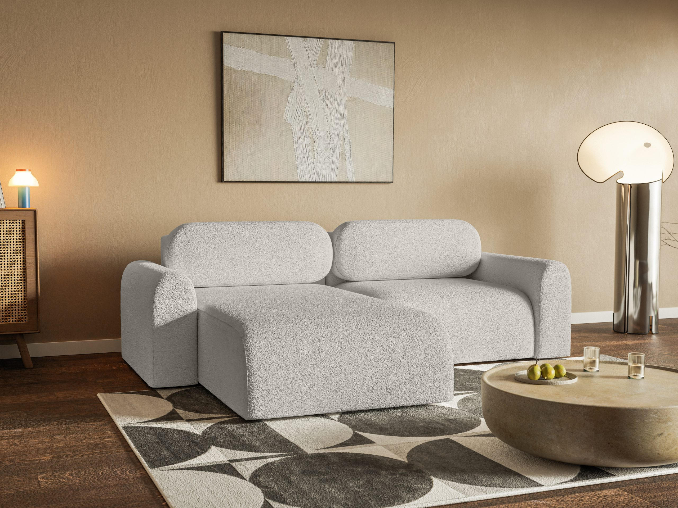 ECKSOFA Lome Mini mit Schlaffunktion, Silber - Grau, Textil (244/165cm) - Fedve