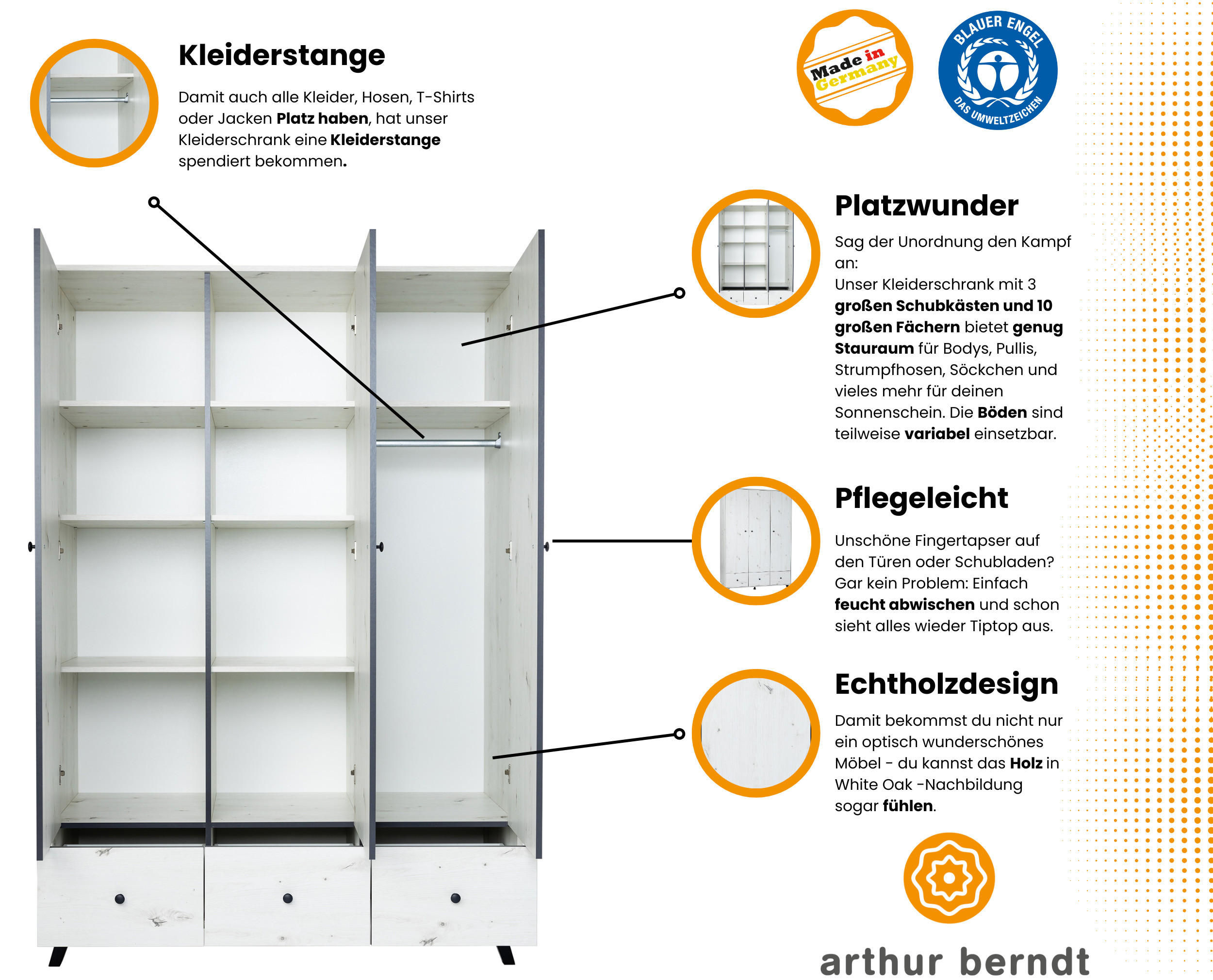 KLEIDERSCHRANK Lavea Landhausstil 130/191/51 cm White Oak - Schwarz/Weiß, Holzwerkstoff/Metall (130/191/51cm) - arthur berndt