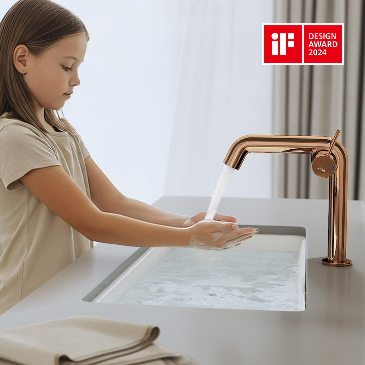 WASCHTISCHARMATUR Ventilkernzertifizierung Rosengold 15cm - Roségold, Metall (20/7.6/22.2cm) - EMKE