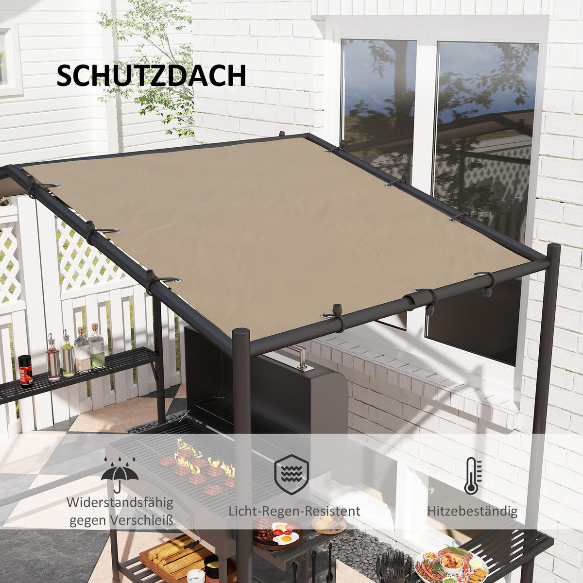 GRILLPAVILLON 277 x 149 x 230 cm, Khaki - Beige, Metall (149/230/277cm) - Outsunny