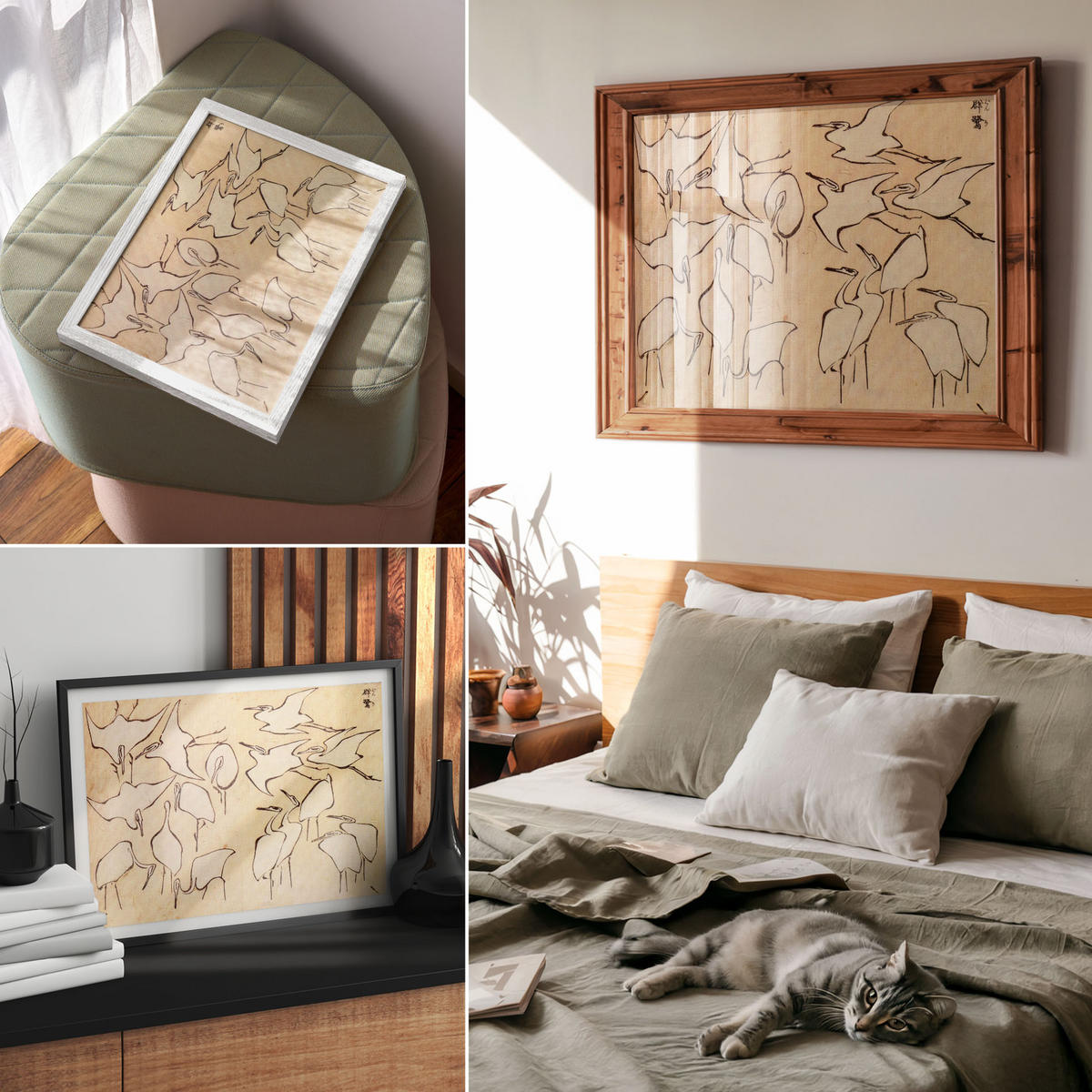 POSTER - 42x29 cm (A3) - Hokusai - Reiher - Beige, Textil (42/29.7/0.1cm) - TULUP