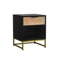 NACHTTISCH mit 1 Schublade & 1 offenem Fach - Schwarzer Metallgriff & Gold-Metallgestell - Schwarz & Gold - Schwarz, Holzwerkstoff (42.9/55.1/39.8cm) - DELFA
