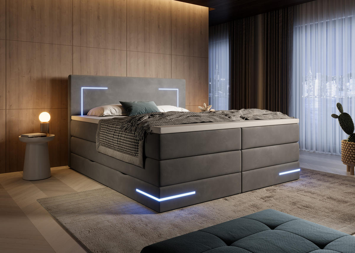 BOXSPRINGBETT Detroit anthrazit 180/200 cm H2/H3 Samt - Anthrazit, Textil (180/200cm) - wonello