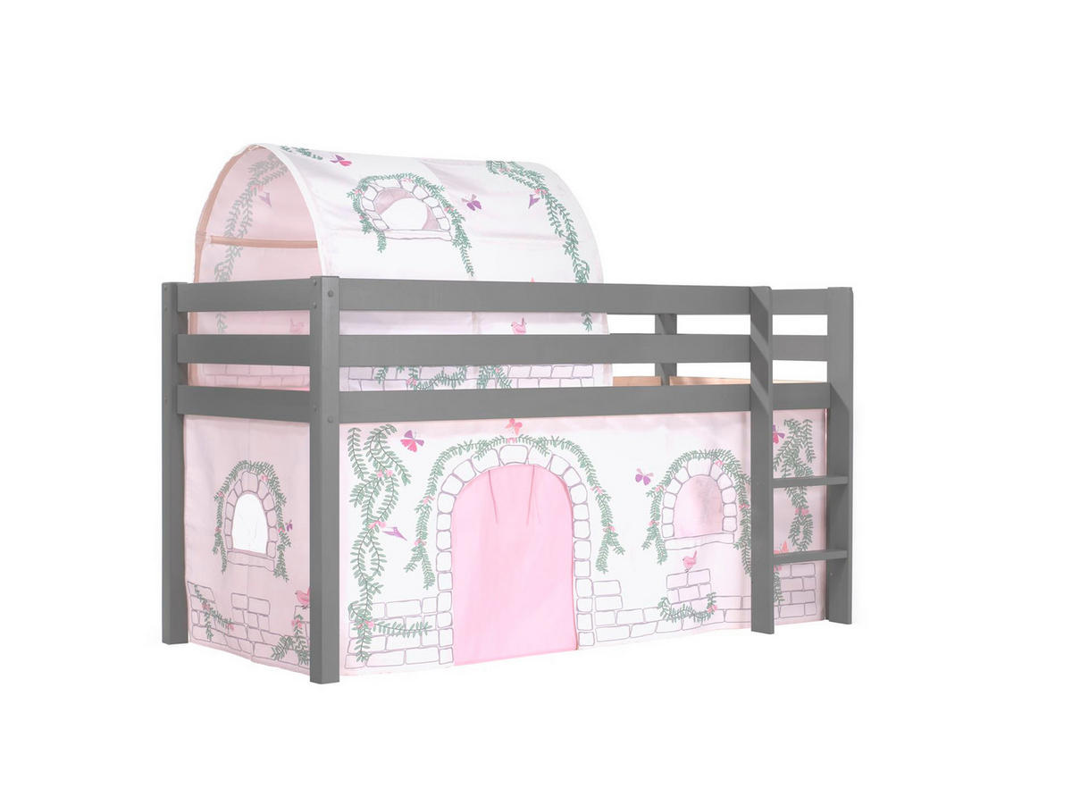 KINDERBETT Karolina 210x114x106 Massivholz Grau Textilset Burg 2 - Hellgrau/Grau, Holz (90/200cm) - 58aufmkessel