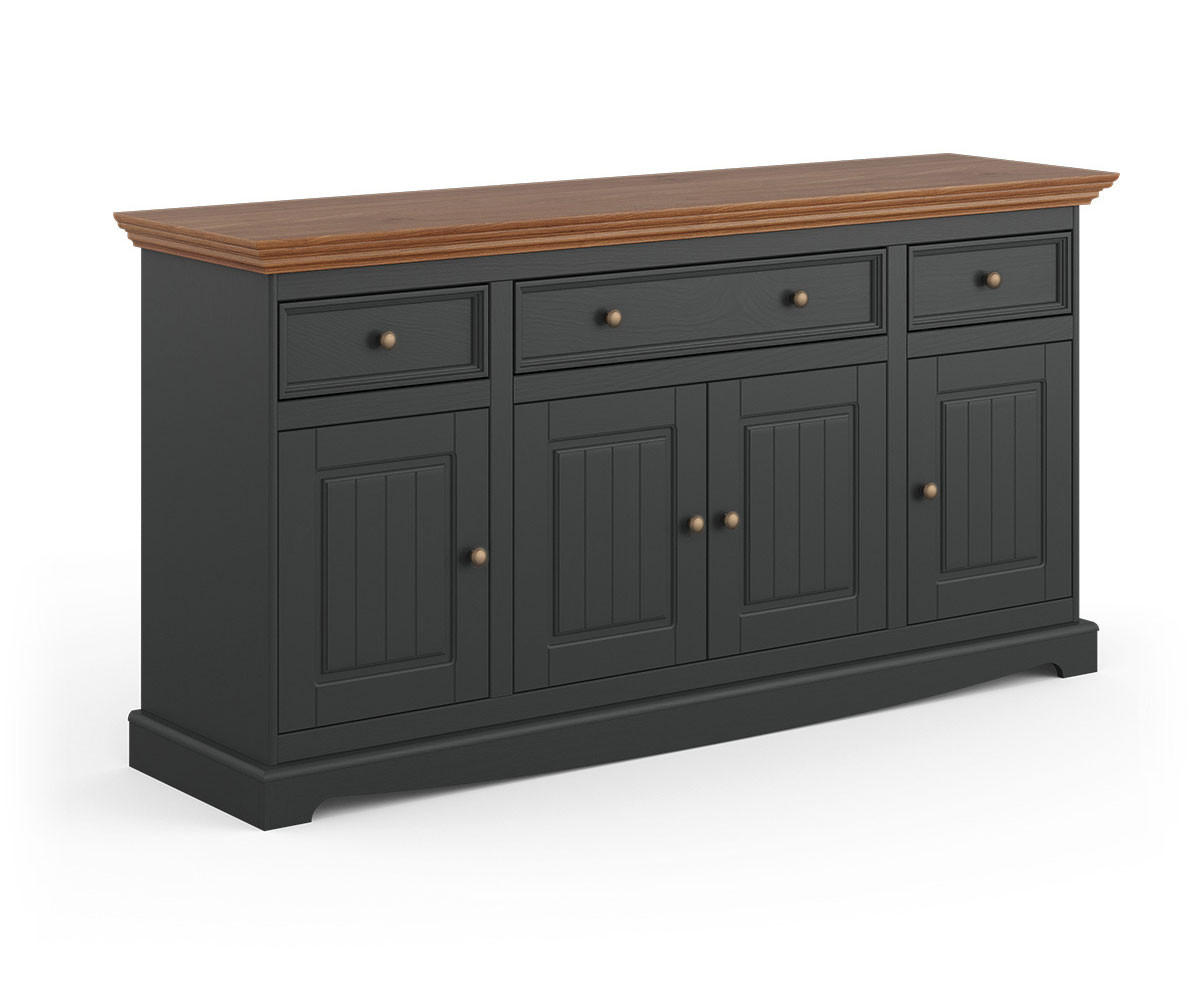 KOMMODE Belluno Elegante Kiefer gebeizt, Eichefarben / basaltgrau (RAL7012) lackiert 167 / 45 / 85cm - Eichefarben/Weiß, Holz/Metall (167/85/45cm) - Feldmann-Wohnen