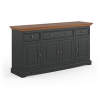 KOMMODE Belluno Elegante Kiefer gebeizt, Eichefarben / basaltgrau (RAL7012) lackiert 167 / 45 / 85cm - Eichefarben/Weiß, Holz/Metall (167/85/45cm) - Feldmann-Wohnen
