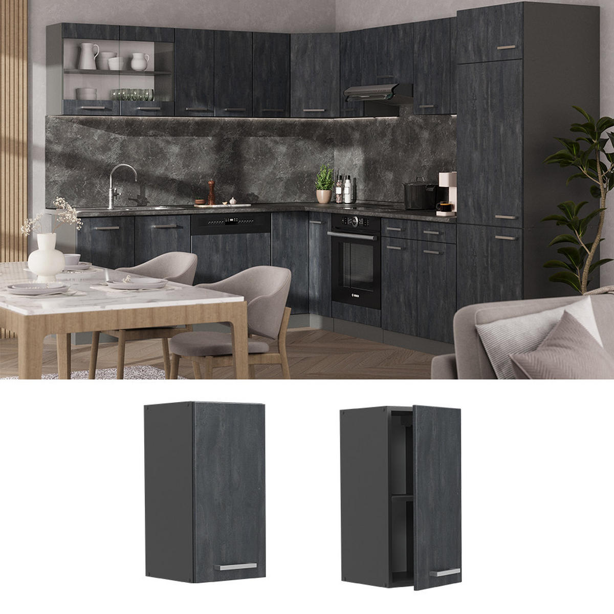 HÄNGESCHRANK R-Line Schwarz Beton 30 cm - Anthrazit/Schwarz, Holzwerkstoff (30/60/31cm) - Vicco
