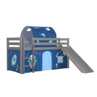 HOCHBETT mit Rutsche Karolina Massivholz Grau Textilset Astro 2 - Blau/Grau, Holz (90/200cm) - 58aufmkessel