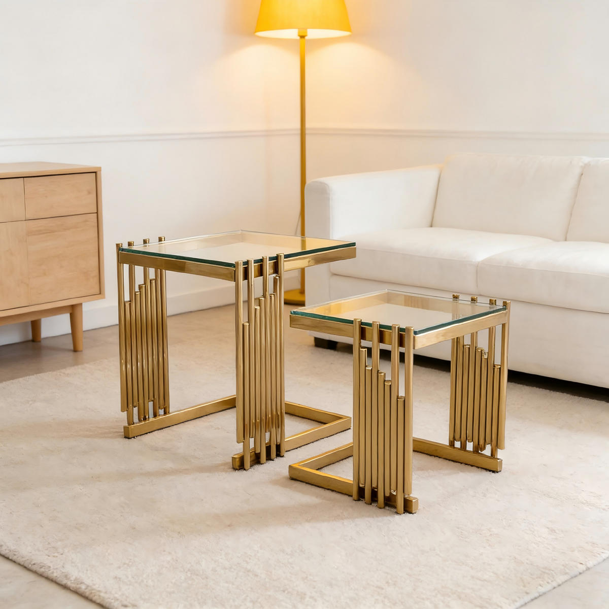 COUCHTISCH in Schwarz Wohnzimmer mit Glastischplatte für Wohnzimmer / Zuhause / Büro - Goldfarben, Glas/Holzwerkstoff (41/41/46cm) - STILVORA