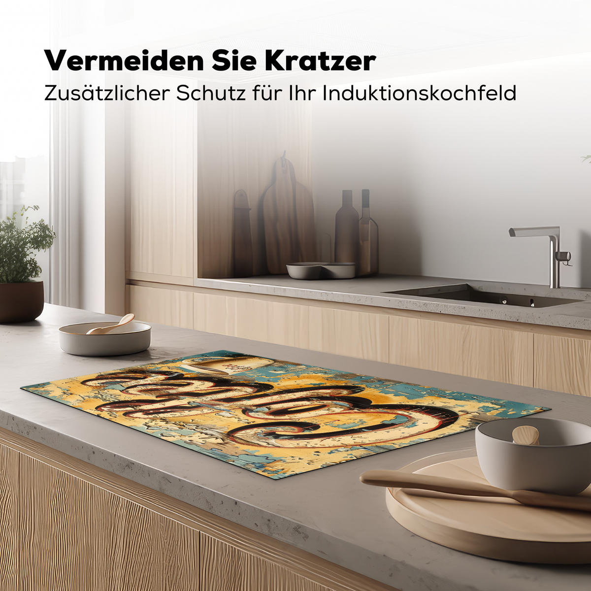 HERDABDECKPLATTE Kaffee - Vintage - Braun - Tasse Ceranfeldabdeckung 85x52 cm - Teakfarben, Kunststoff (85/52/0.2cm) - MuchoWow