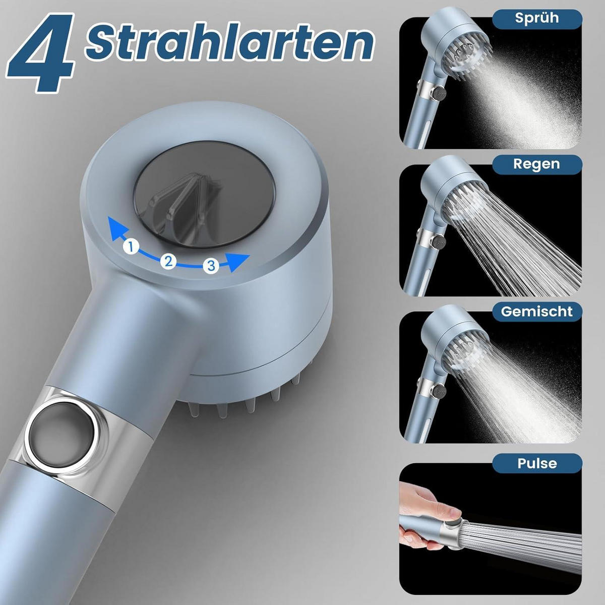 HANDBRAUSE mit Filter und Schlauch 1,5 m Blau - Blau, Kunststoff (12.7/12.7/29cm)