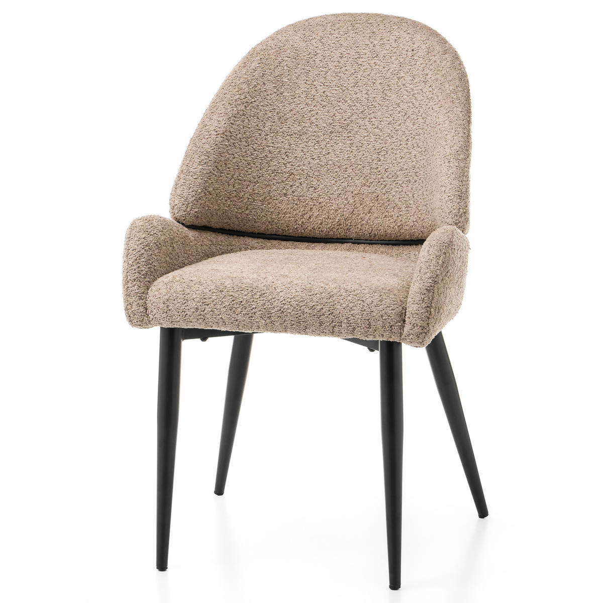 STUHL BERGAMO gepolsterter mit Steppung - dunkelbeige - Boucle - Beige/Schwarz, Textil/Metall (56/91/61cm) - NEW HOME
