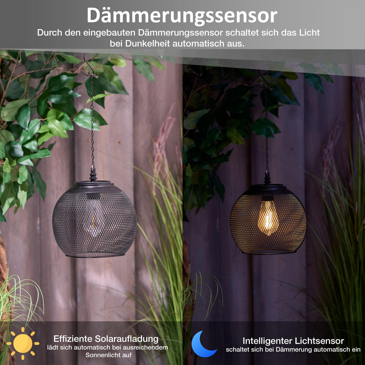 SOLAR-HÄNGELEUCHTE Netzoptik schwarz Ø18x54cm Metall Outdoor-Leuchte - Schwarz, Metall (18/18/54cm) - Northpoint
