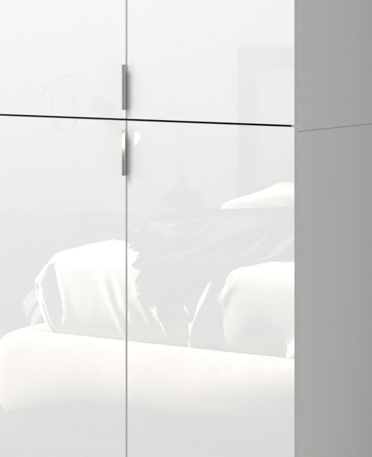 KLEIDERSCHRANK weiß Hochglanz 244 cm, Mehrzweckschrank mit Spiegeltüren, 36 Fächer - Weiß Hochglanz/Silberfarben, Holzwerkstoff/Metall (244/193/34cm) - Inn.Furn