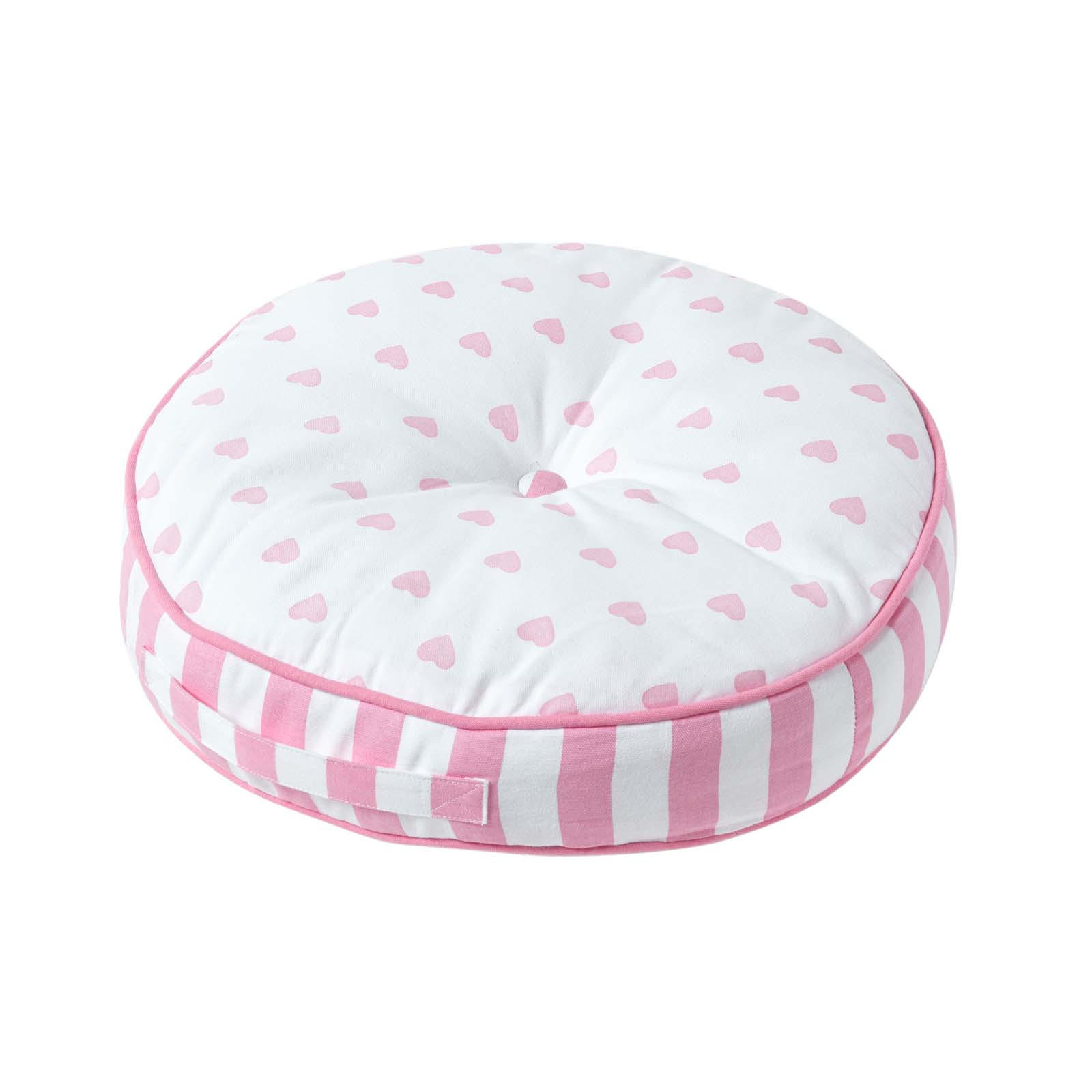BODENKISSEN rund, Herzen & Streifen – rosa-weiß, Ø 43/7 cm - Weiß, Textil (43/43/7cm) - Homescapes