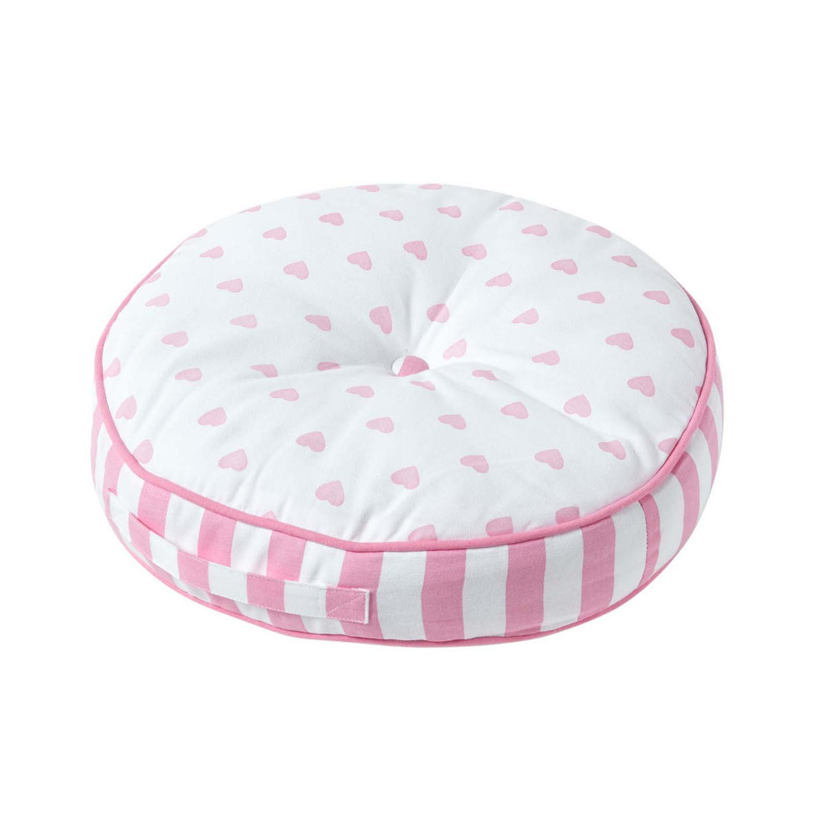 BODENKISSEN rund, Herzen & Streifen – rosa-weiß, Ø 43/7 cm - Weiß, Textil (43/43/7cm) - Homescapes