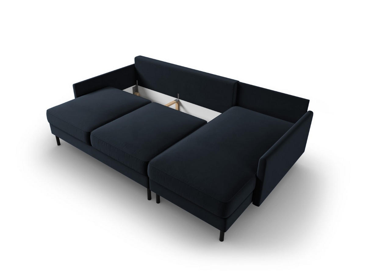 AUSKLAPPBARES-ECKSOFA rechts mit Container Scott aus Samt dunkelblau 5 Sitzplätze - Dunkelblau, Textil (142/212cm) - Micadoni
