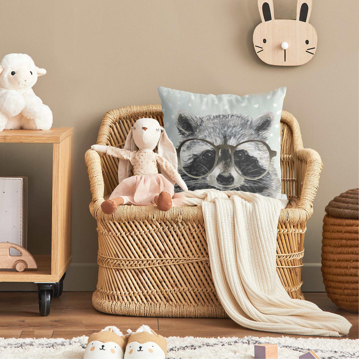 KISSENBEZUG Bebrillte Tiere - Waschbär 40/40 cm - Grau, Textil (40/40cm) - Bilderwelten