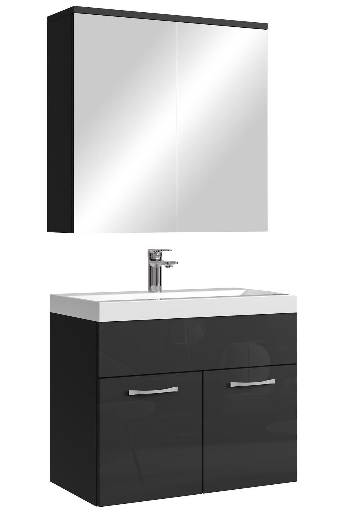 BADMÖBEL-SET Montreal 3 Teile Schwarz Hochglanz - 60 x 35 x 51 cm - Schwarz, Holz (60/53/35cm) - Badplaats