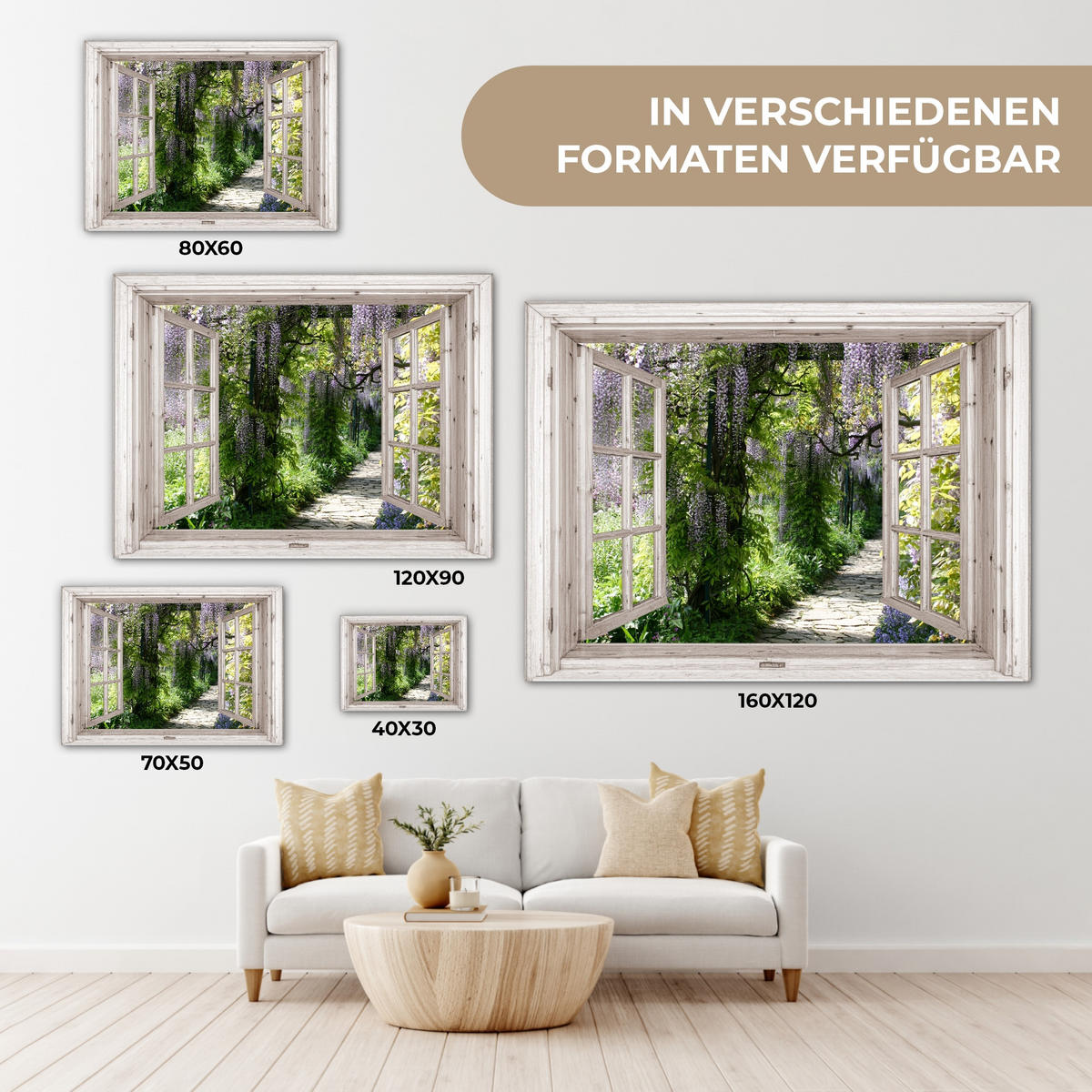 LEINWANDBILD Blauer Regen - Blumen - Aussicht - Baum - Frühling Wandbilder 80x60 cm - Grün, Textil (80/60cm) - MuchoWow