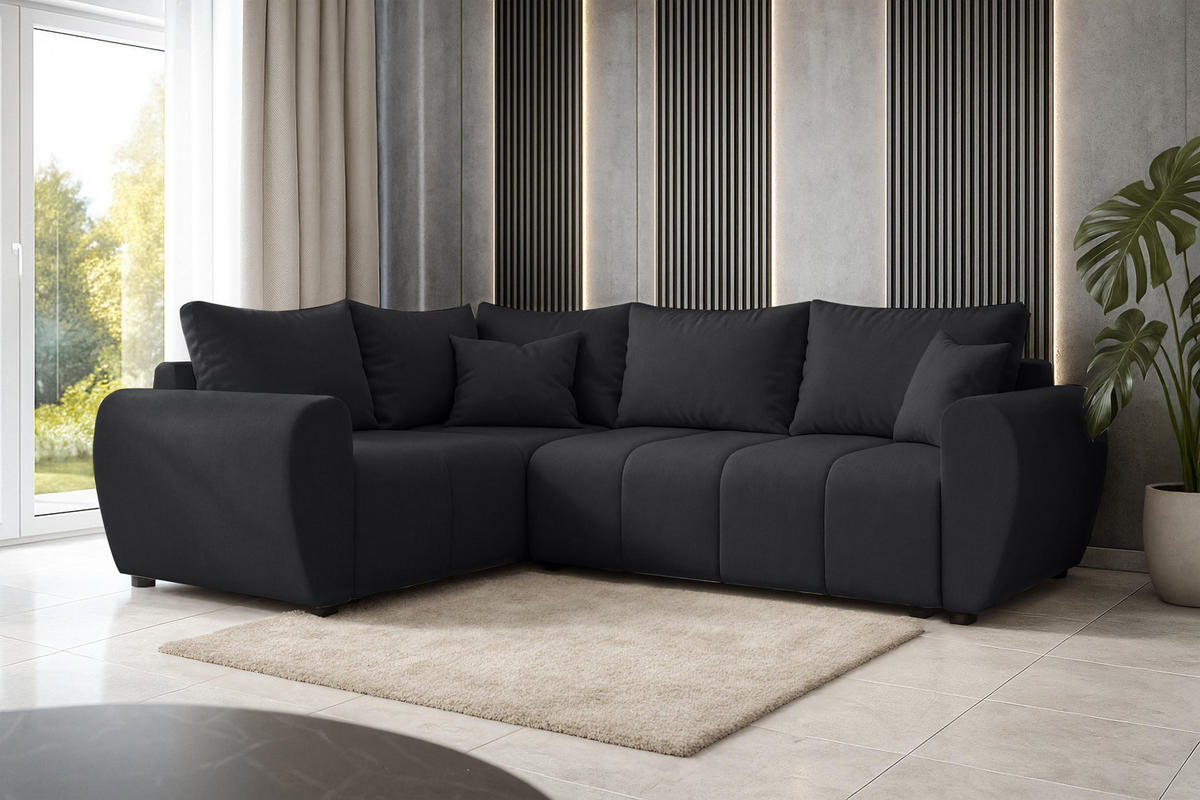 ECKSOFA L Form Malatya MAX Schwarz 246/145/80 cm stilvolle mit Schlaffunktion L - Schwarz, Kunststoff/Textil (175/235cm) - AX Living