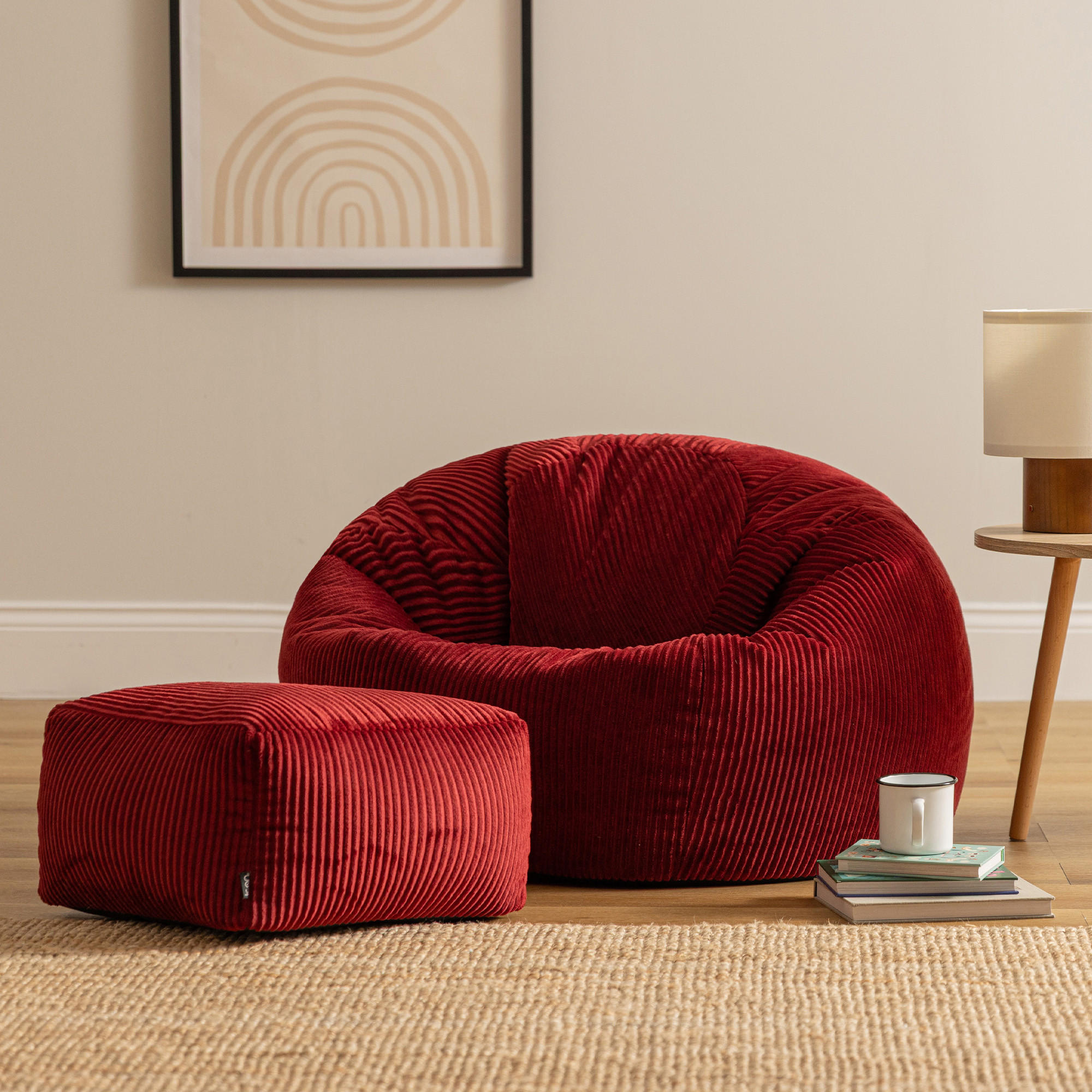 SITZSACK Klassisch + Hocker, Cord - Bordeaux, Kunststoff/Textil (85/50/85cm) - icon