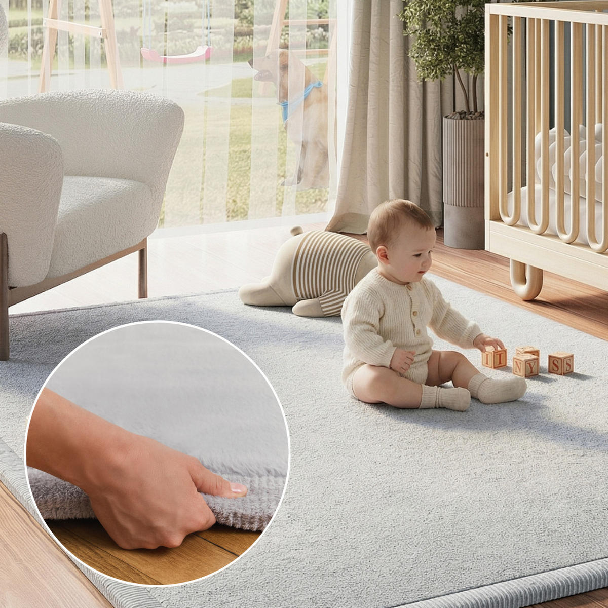 KINDERTEPPICH FLUFFIN hellgrau kuschelig waschbar 150/200 cm - Hellgrau, Textil (150/200cm) - Tapiso