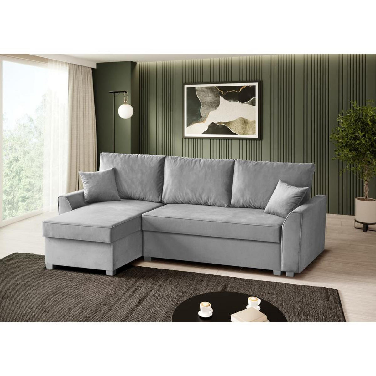 ECKSCHLAFSOFA Teramo hellgrau - Hellgrau/Schwarz, Kunststoff/Textil (235/150cm) - Beautysofa