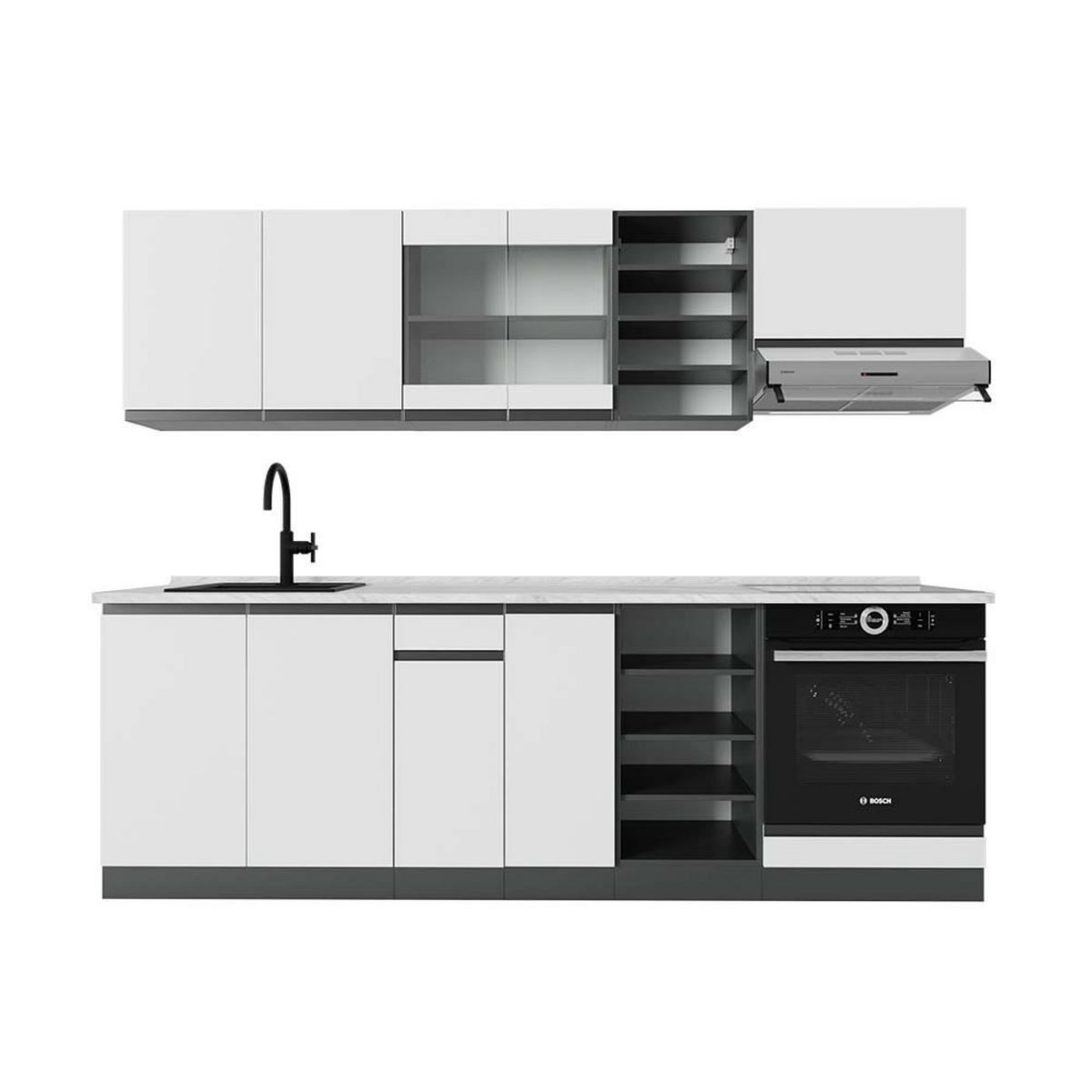 KÜCHENZEILE R-Line Weiß/Anthrazit 240 cm, AP Marmor - Anthrazit/Weiß, Holzwerkstoff (240/81.6/60cm) - Vicco