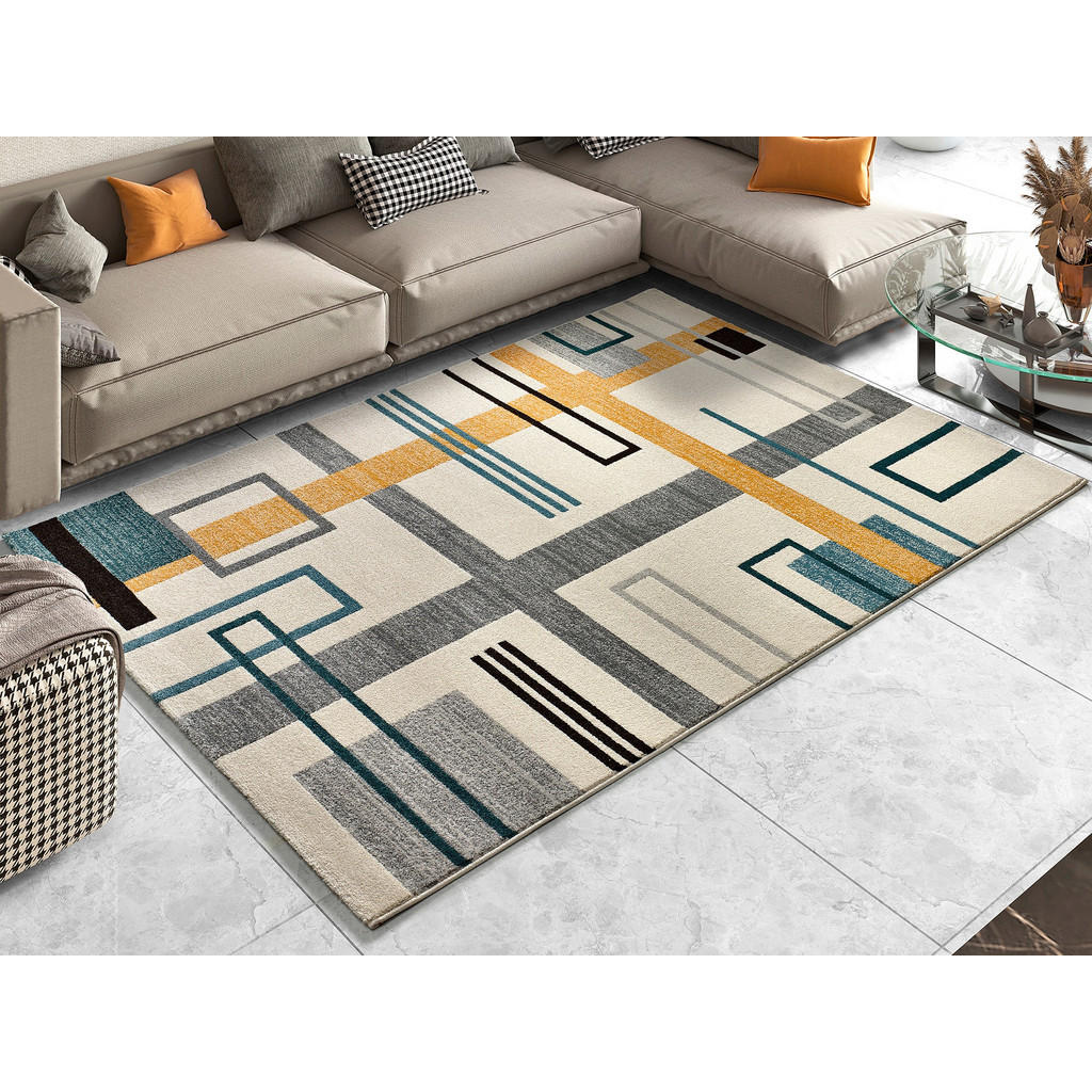 Thumbnail - Atticgo Webteppich, Weiß, Grau, Hellgelb, Blau, Textil, Abstrakt, Rechteckig, 140x200 cm, Oeko-Tex® Standard 100, in ver...