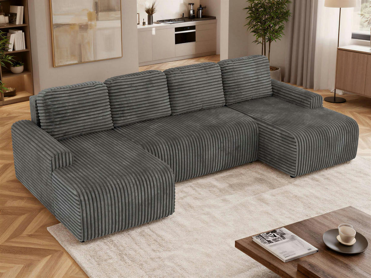 SEDACIA SÚPRAVA NESSARO U Sivá Manšester - čierna/sivá, textil/plast (312/92/151cm) - MKS