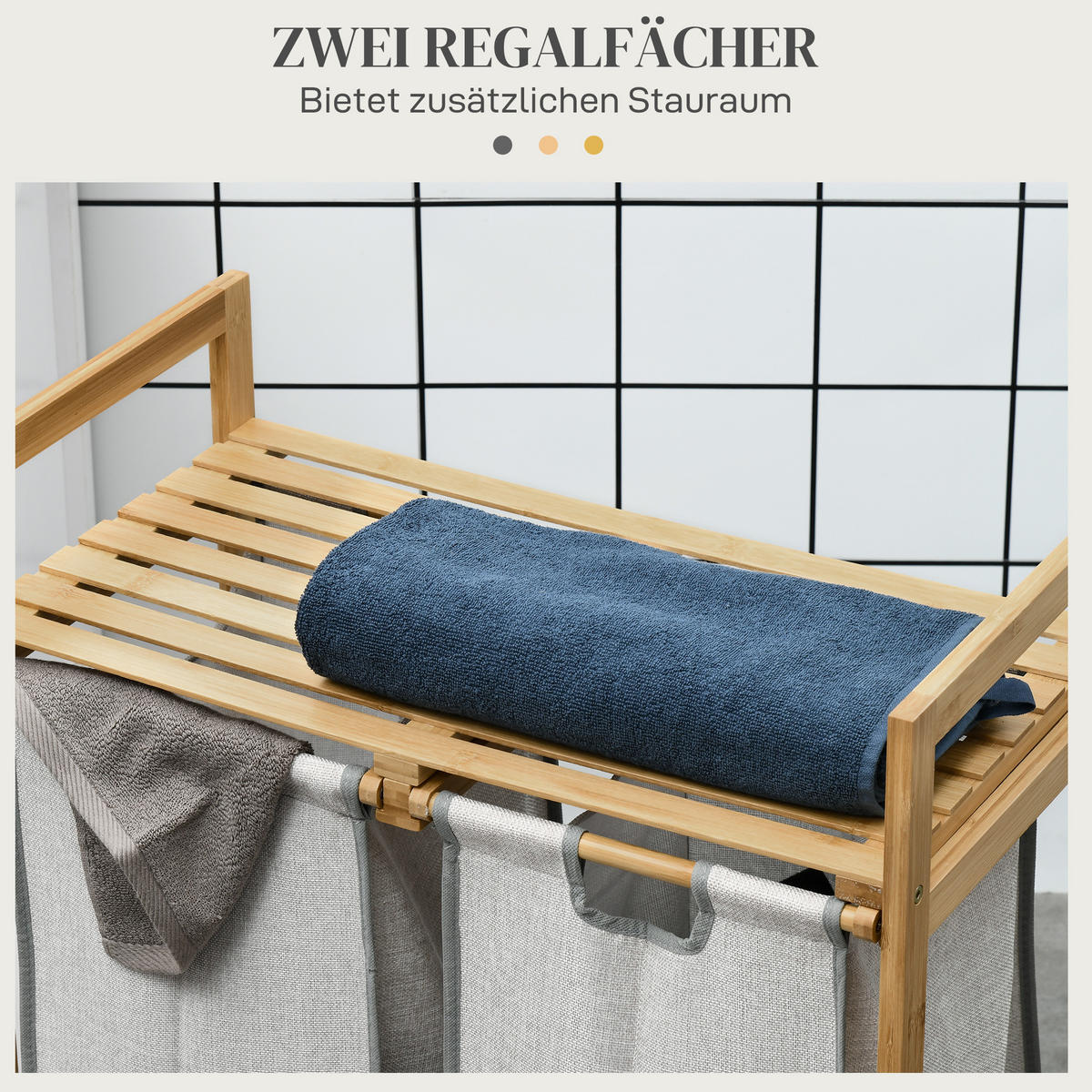 WÄSCHEKORB, 81,2 L Wäschebox mit 2 abnehmbaren Wäschesacke, Bambus, Natur - Naturfarben, Kunststoff (33/73/64cm) - HOMCOM
