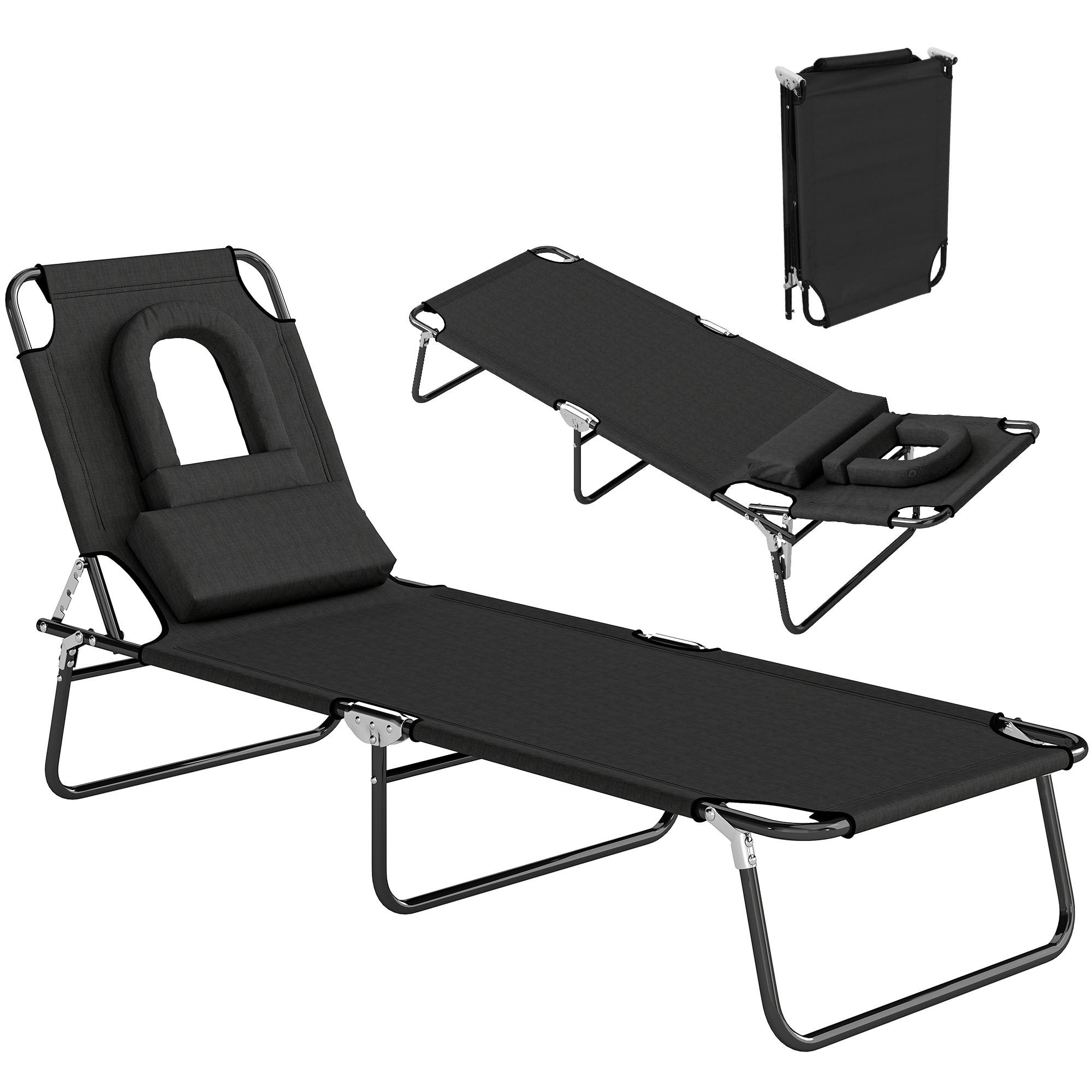 SONNENLIEGE DE-15589 klappbar, 4-fach verstellbar Schwarz - Schwarz, Metall (58/36/187cm) - ComfortXL