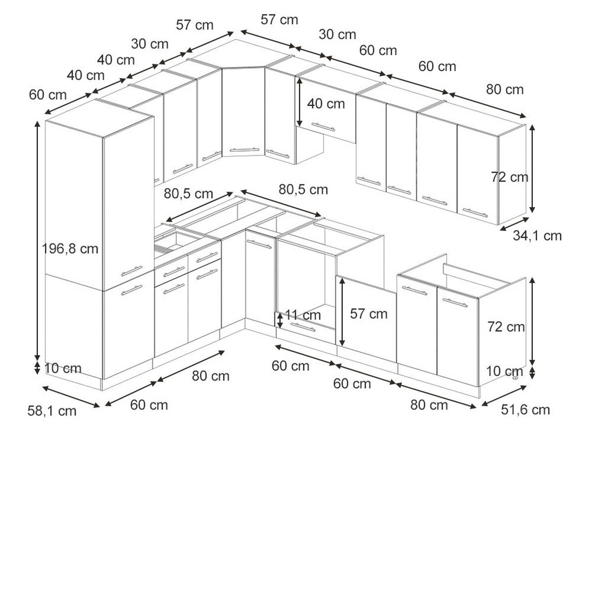 ECKKÜCHE Fame-Line GrauBeige/Goldkraft Eiche 227 x 60 cm ohne AP - Honigeiche/Grau, Holzwerkstoff (287/81.6/46cm) - Vicco