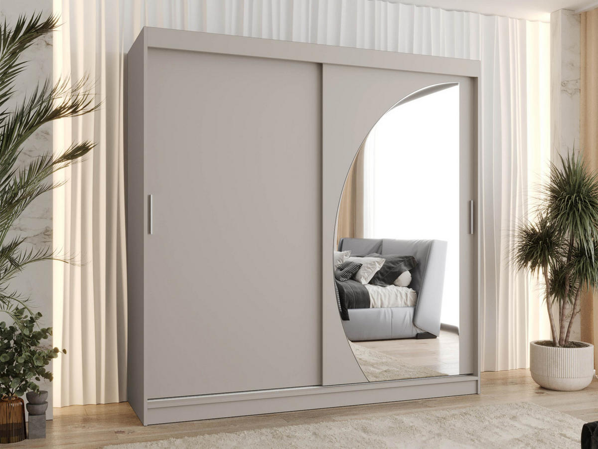 SCHWEBETÜRENSCHRANK Wika 200 cm mit Schubladen - Kaschmir/Silberfarben, Holzwerkstoff/Kunststoff (200/200/62cm) - MIRJAN24
