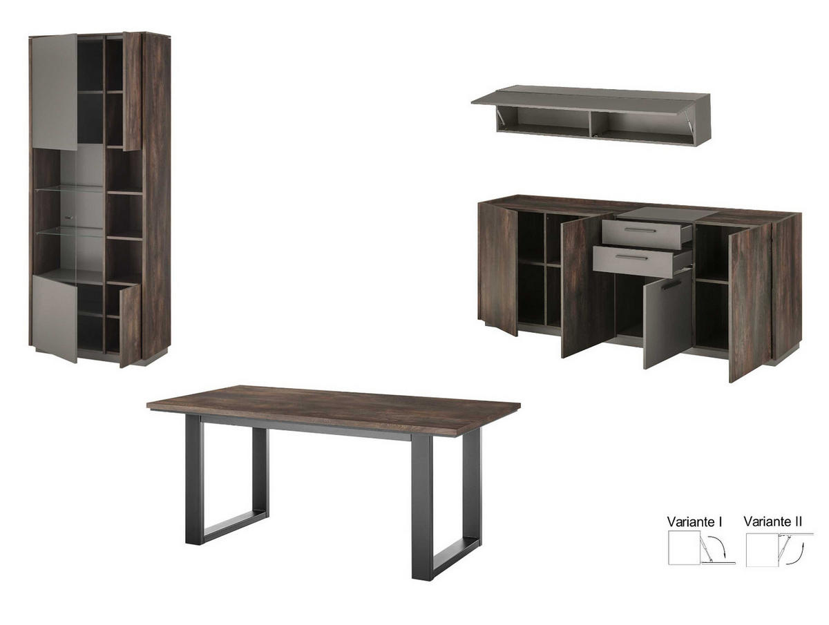 ESSZIMMER-SET Thermo Eiche, grau, Speisezimmer 4-teilig mit Soft-Close - Eichefarben/Schwarz, Glas/Holzwerkstoff (200/200/81cm) - Furn.Design