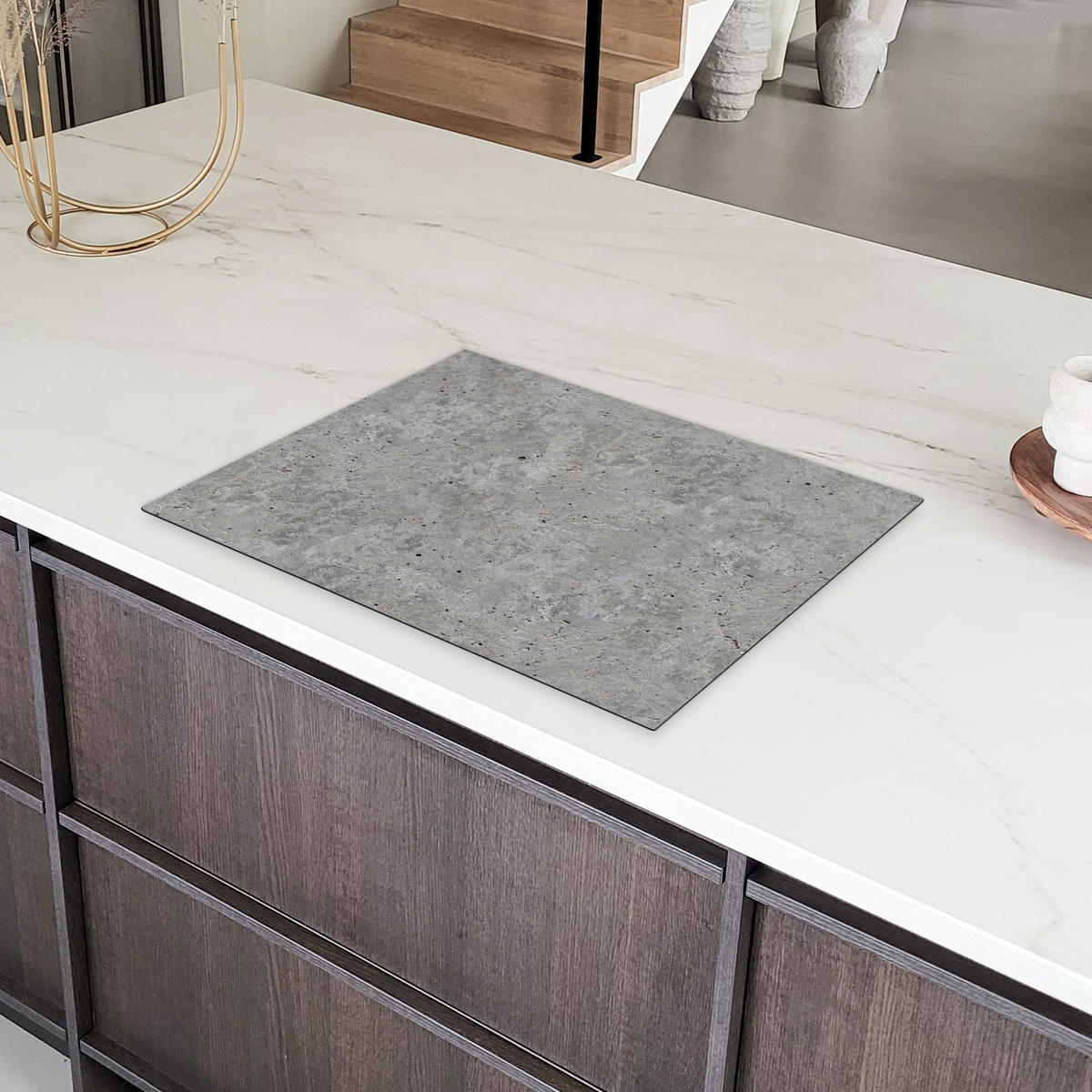 HERDABDECKPLATTE Beton - Schiefer - Grau - Struktur aus Beton Herdabdeckung Induktionsfeld 70x52 cm - Hellgrau, Kunststoff (70/52/0.2cm) - MuchoWow