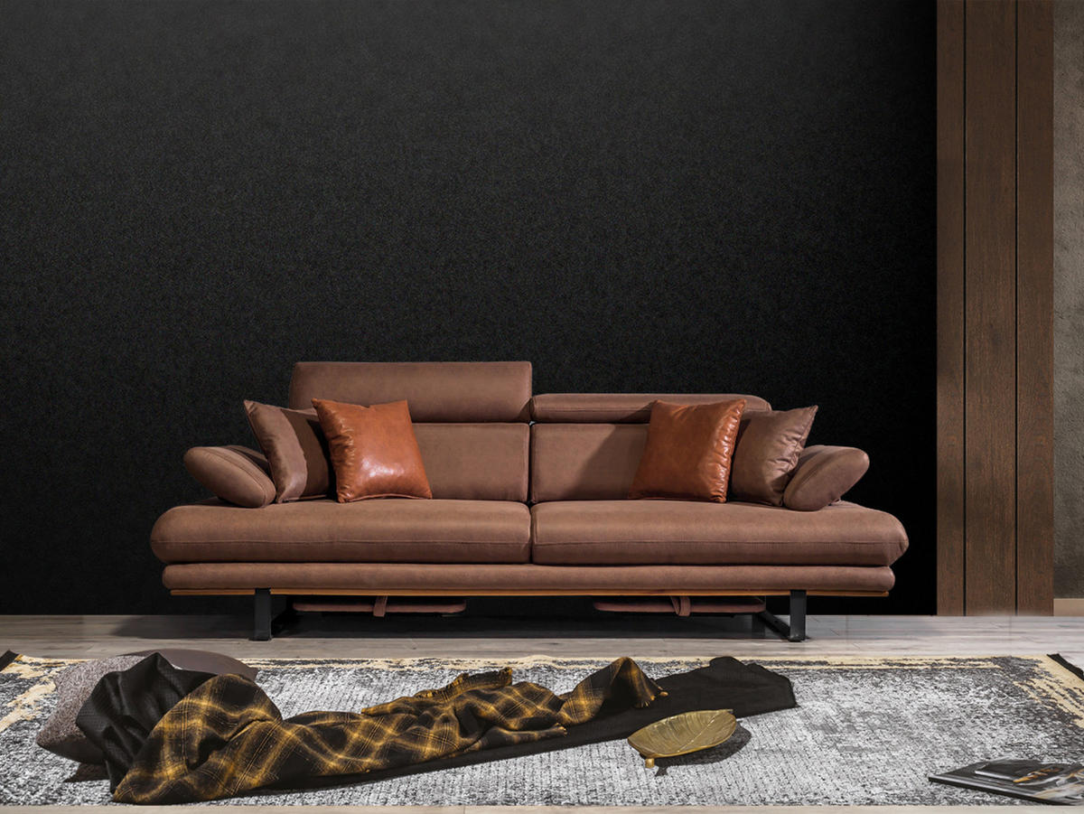 3 Sitzer SOFA Energy Samt Braun - Braun, Textil/Metall (205/80/100cm) - Villa Möbel