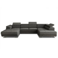 WOHNLANDSCHAFT Caris U, Seite: Links - Grau, Holz/Textil (348/90/205cm) - Sofnet