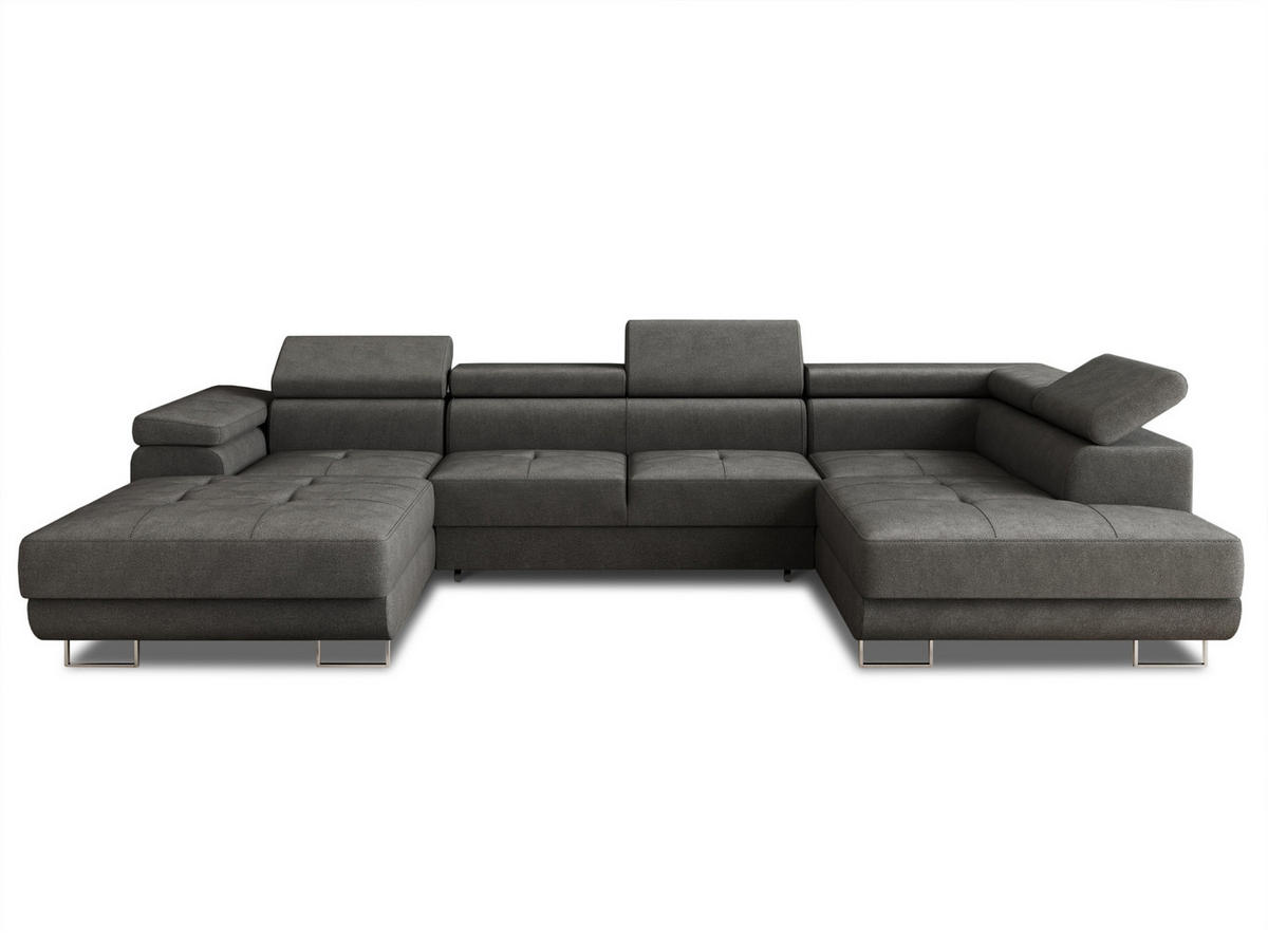 WOHNLANDSCHAFT Caris U, Seite: Links - Grau, Holz/Textil (348/90/205cm) - Sofnet