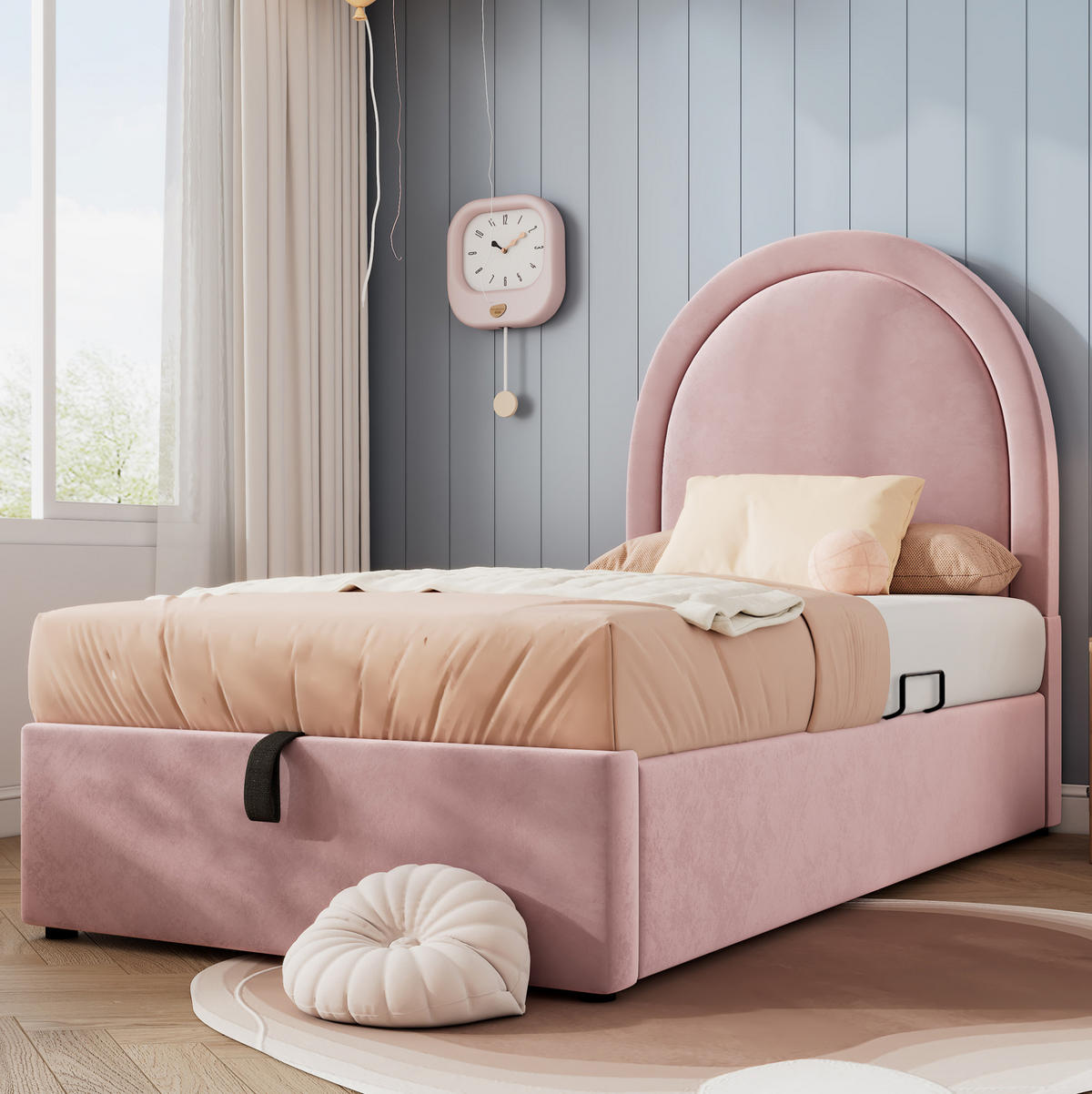 POLSTERBETT aus Samt 90x200 cm in Rosa mit Stauraum - Rosa, Textil (90/200cm) - Modfu