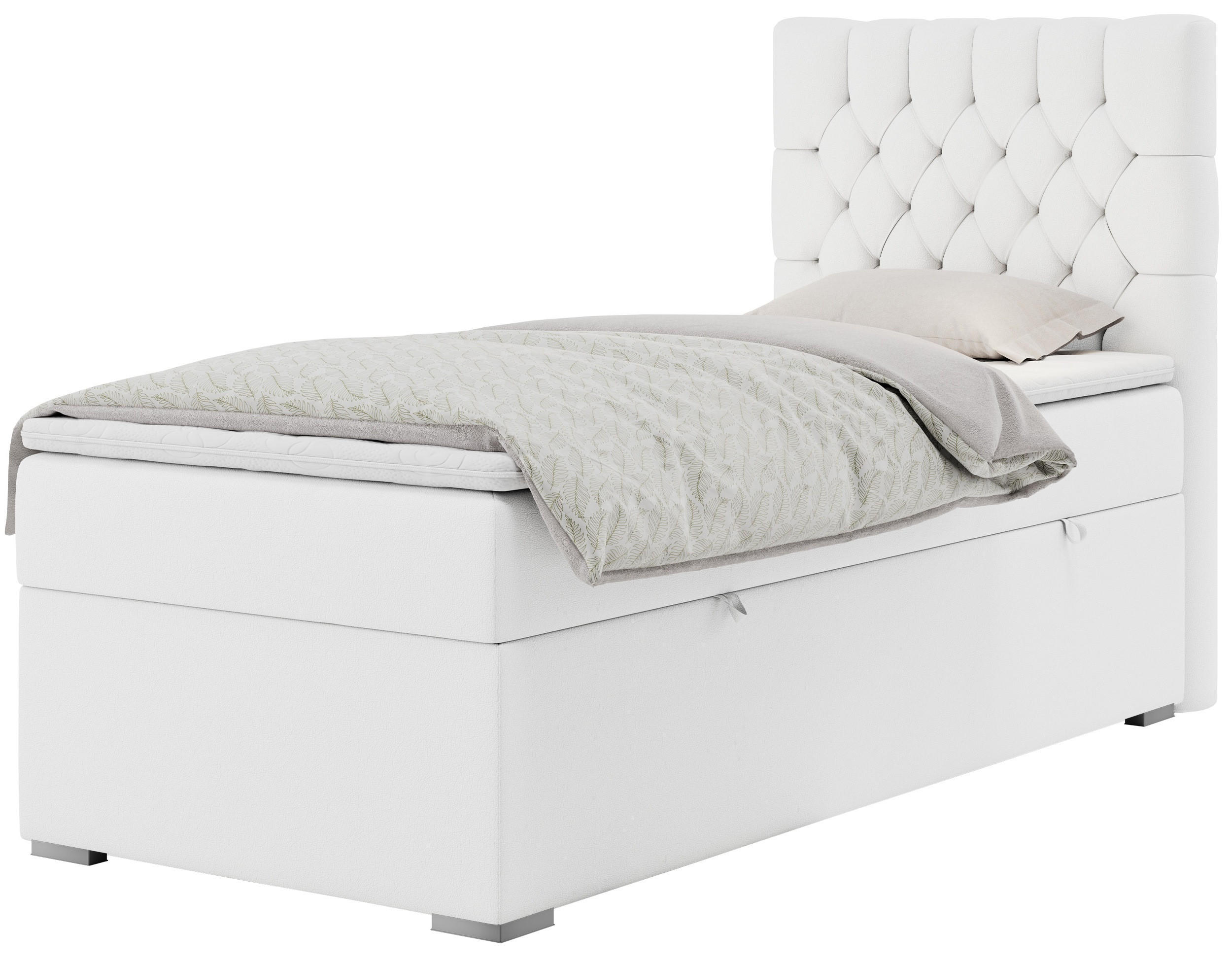 BOXBETT PERA 90/200 Weiß Kunstleder - H3 - Rechts Seite - Weiß, Holz/Textil (90/200cm) - MKS