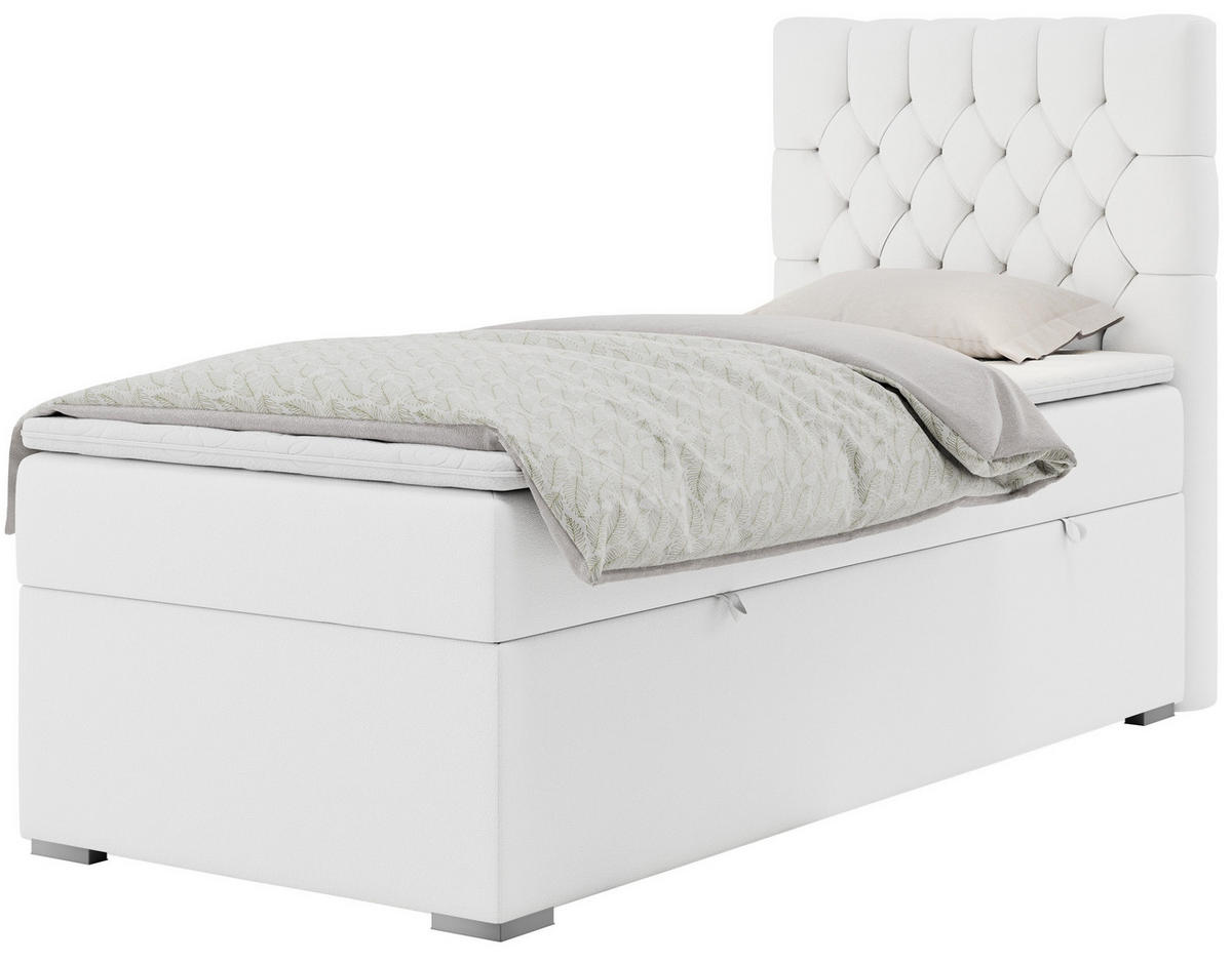 BOXBETT PERA 90/200 Weiß Kunstleder - H3 - Rechts Seite - Weiß, Holz/Textil (90/200cm) - MKS
