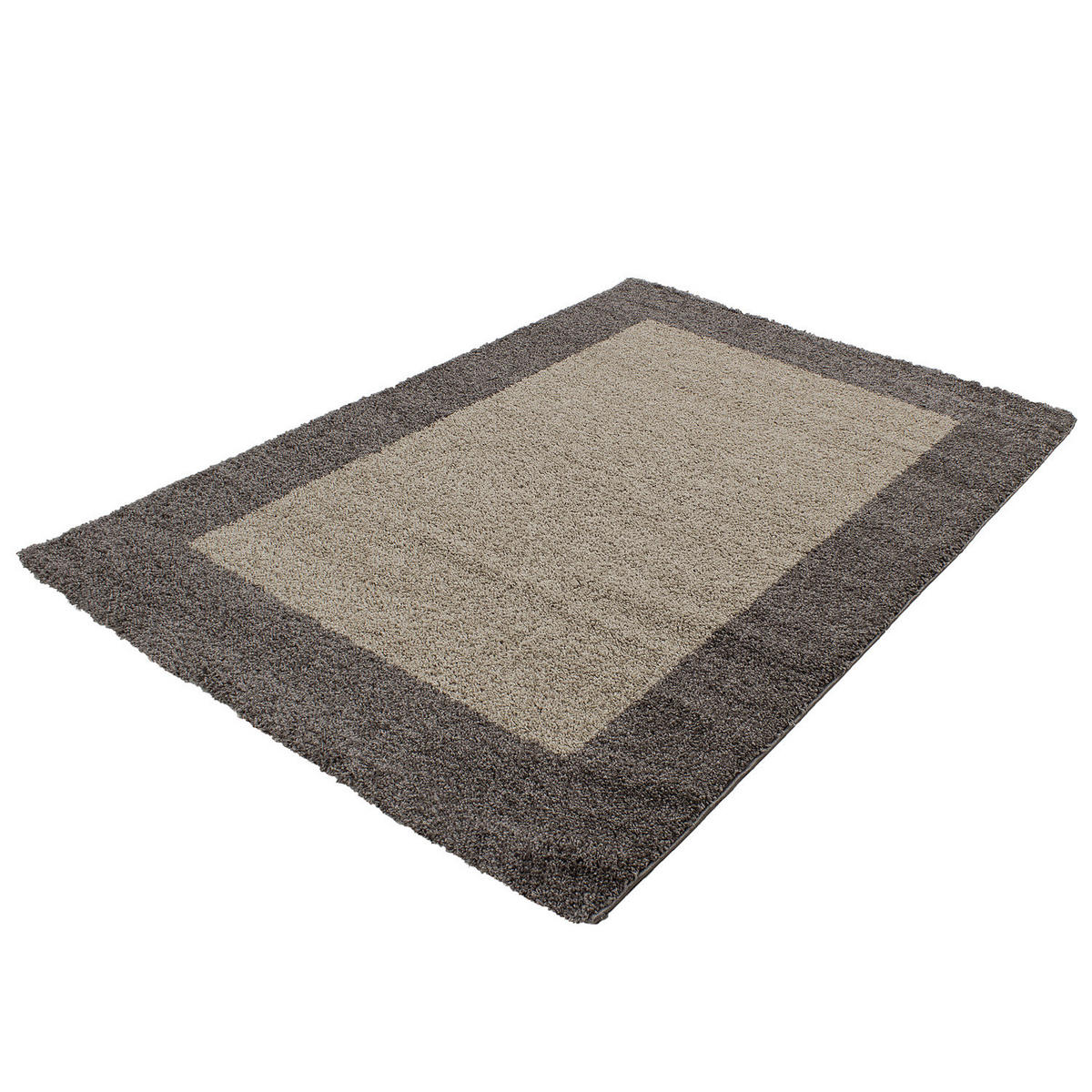 TEPPICH Hochflor einfarbig mit Bordüre Polypropylen Wohnzimmer Taupe Rechteckig 160x230 - Taupe, Textil (160/230cm) - KADIMA DESIGN